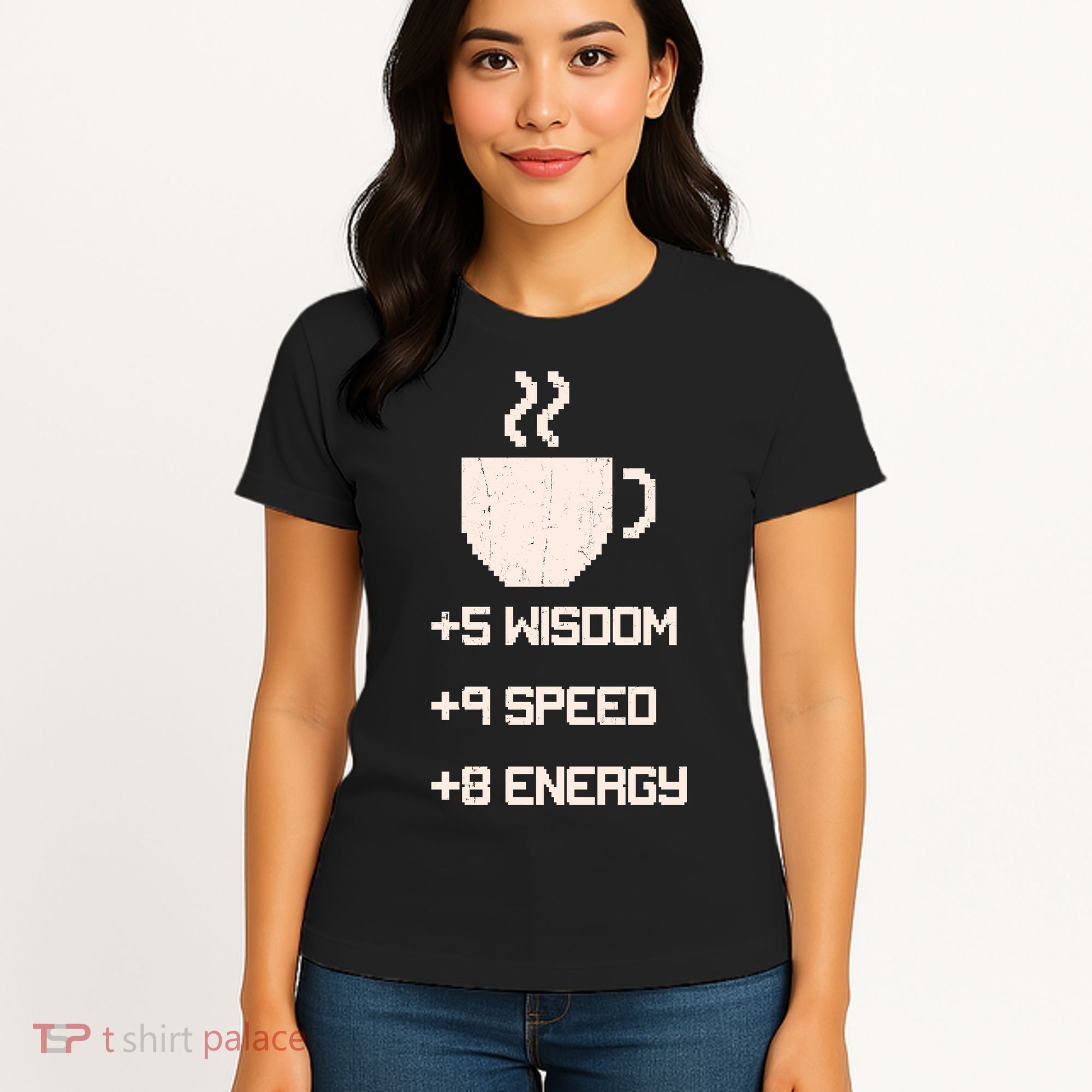 Pixel Coffee Power Up Wisdom Speed Energy Women's T-Shirt