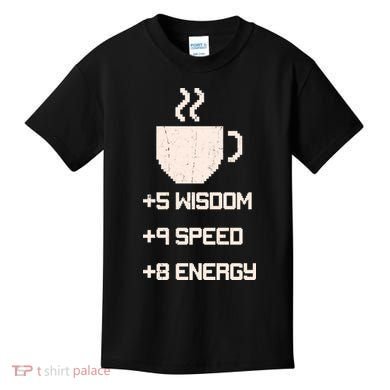 Pixel Coffee Power Up Wisdom Speed Energy Kids T-Shirt