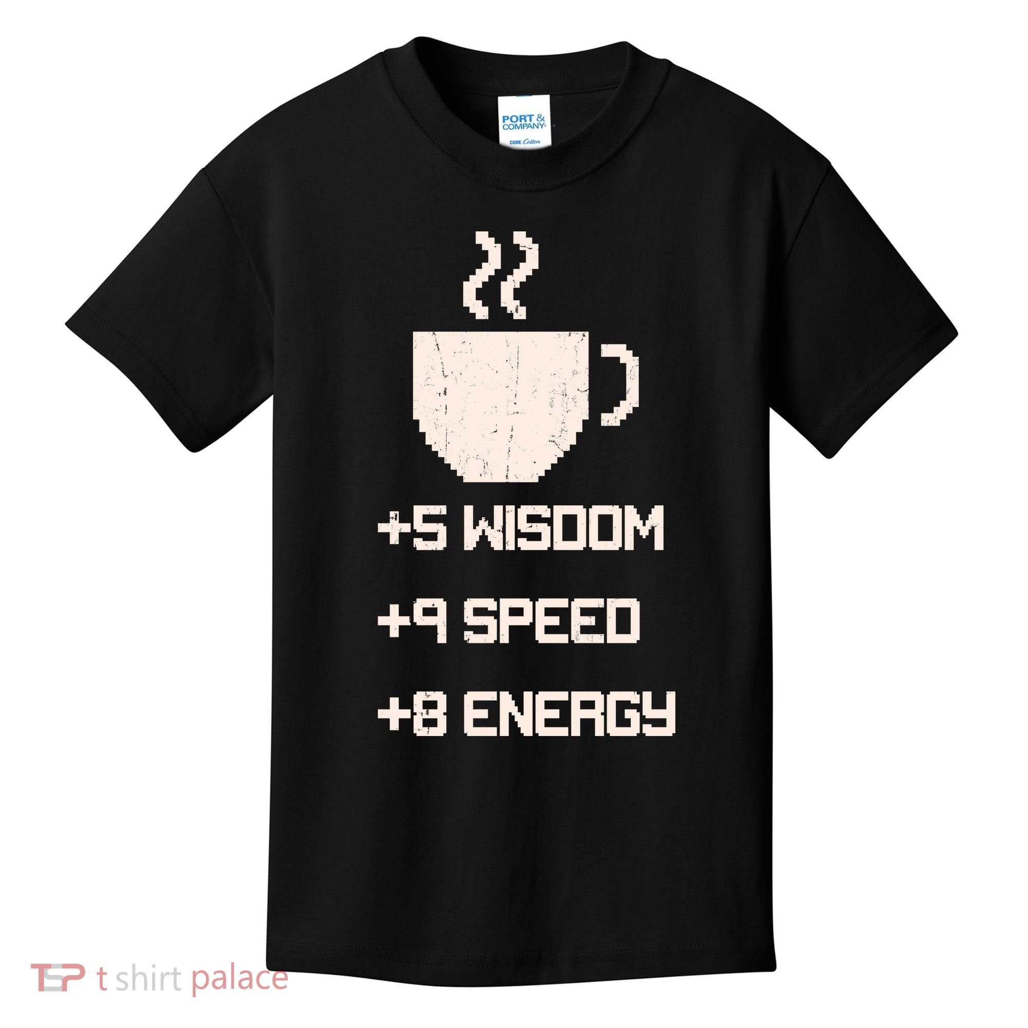 Pixel Coffee Power Up Wisdom Speed Energy Kids T-Shirt
