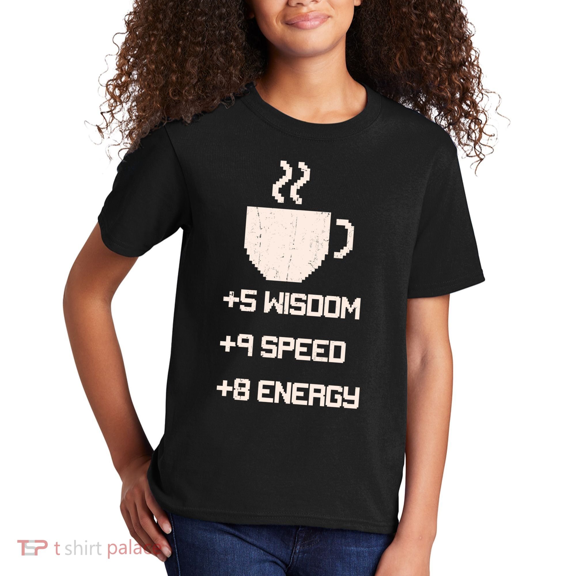 Pixel Coffee Power Up Wisdom Speed Energy Kids T-Shirt