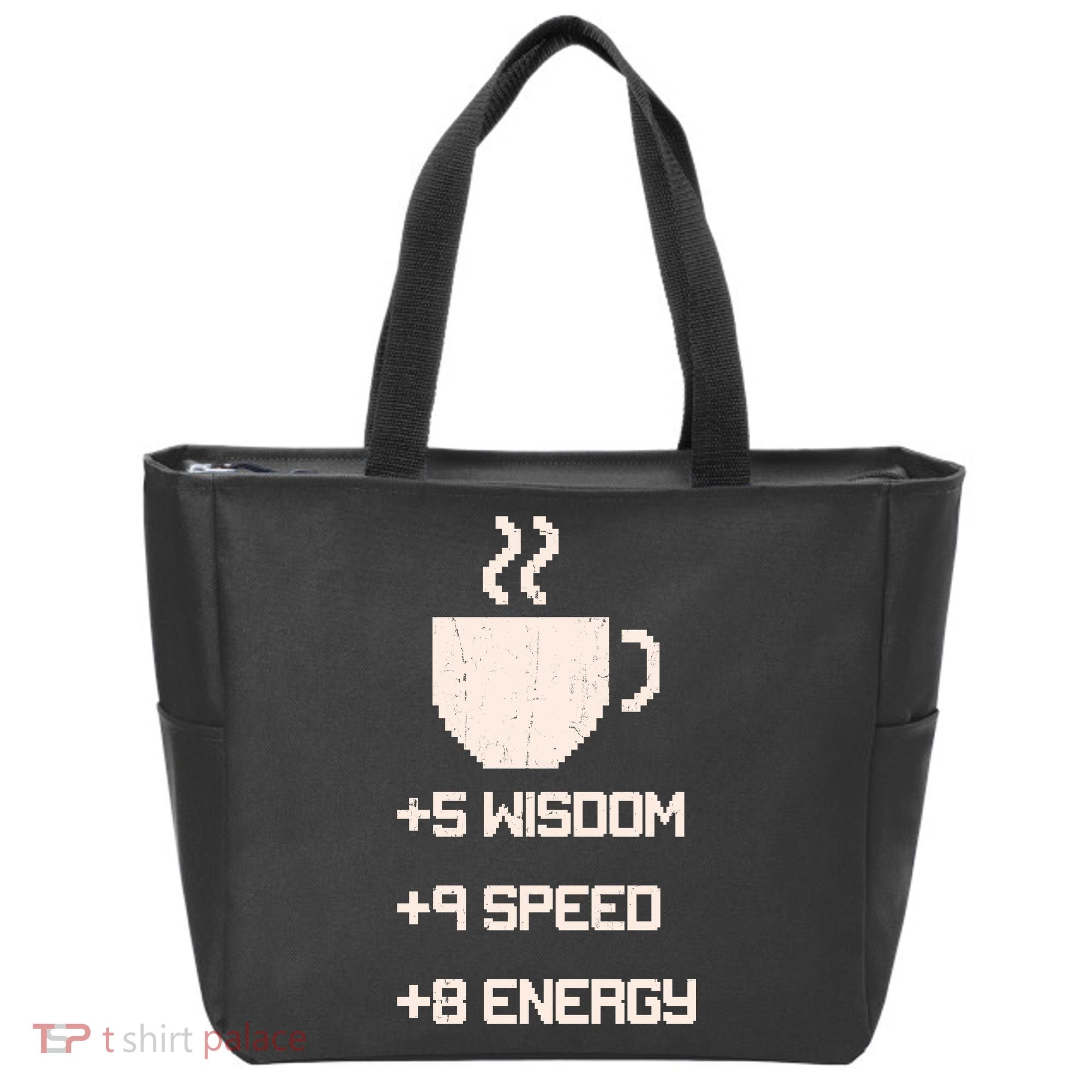 Pixel Coffee Power Up Wisdom Speed Energy Tote Bag