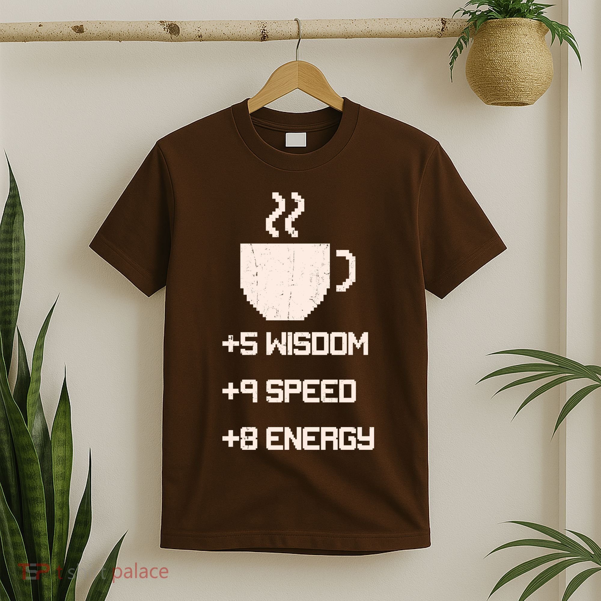 Pixel Coffee Power Up Wisdom Speed Energy T-Shirt