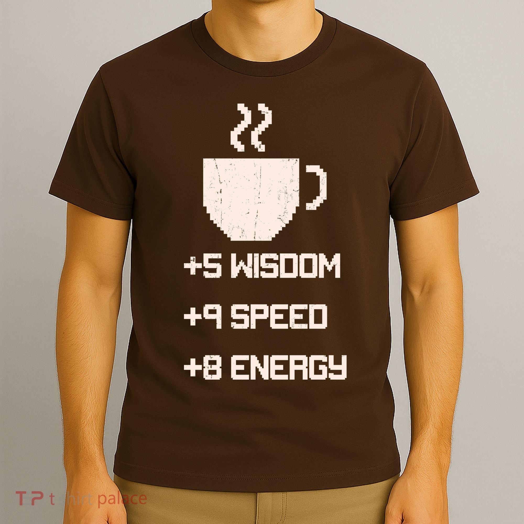 Pixel Coffee Power Up Wisdom Speed Energy T-Shirt