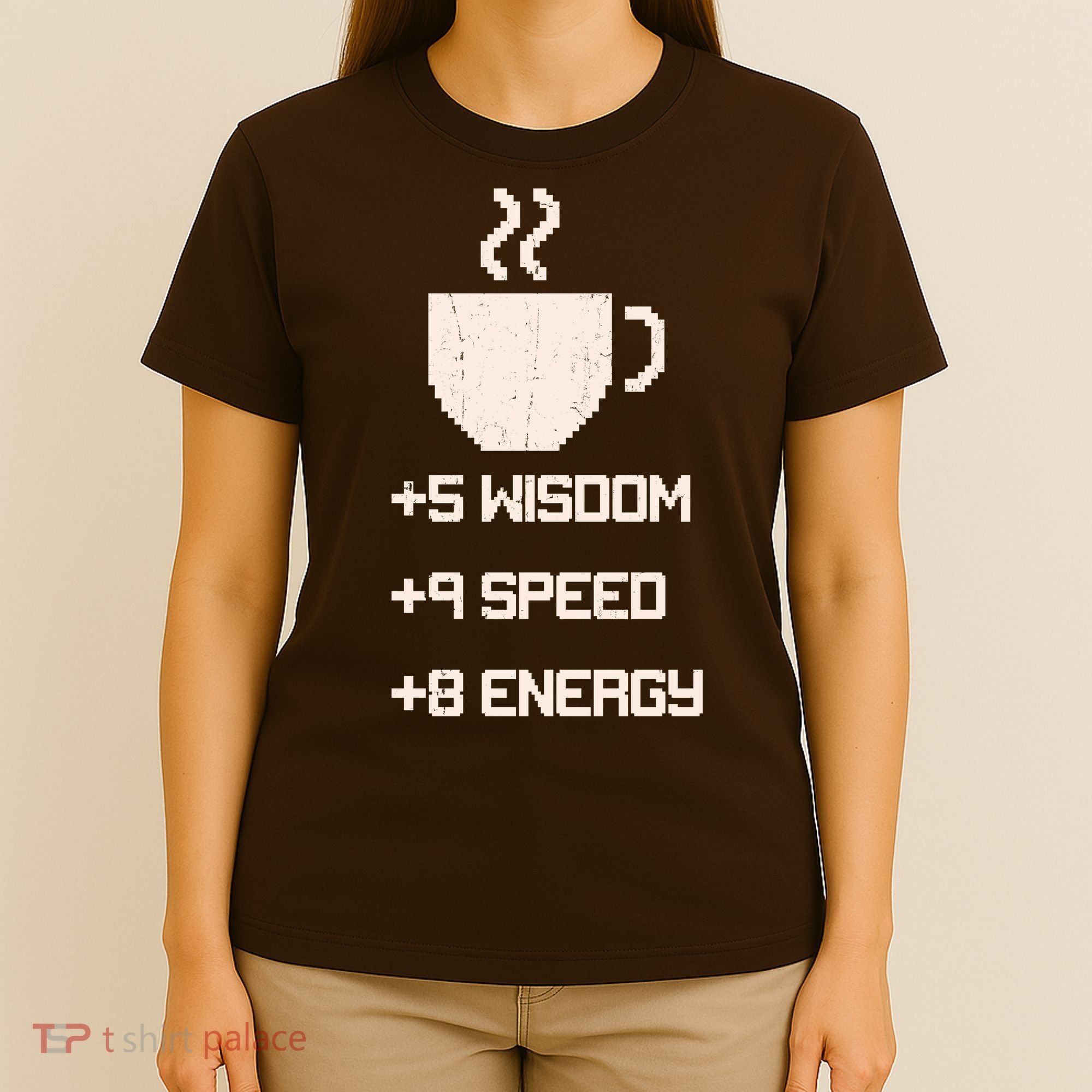 Pixel Coffee Power Up Wisdom Speed Energy T-Shirt