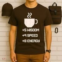 Pixel Coffee Power Up Wisdom Speed Energy T-Shirt thumb 6