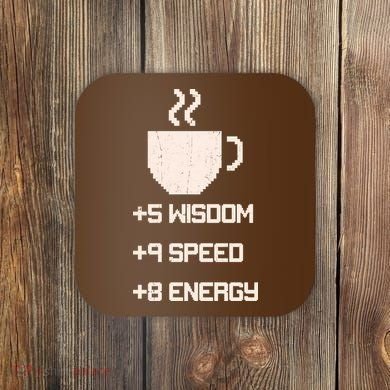 Pixel Coffee Power Up Wisdom Speed Energy Coaster