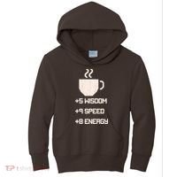 Pixel Coffee Power Up Wisdom Speed Energy Kids Hoodie thumb 0