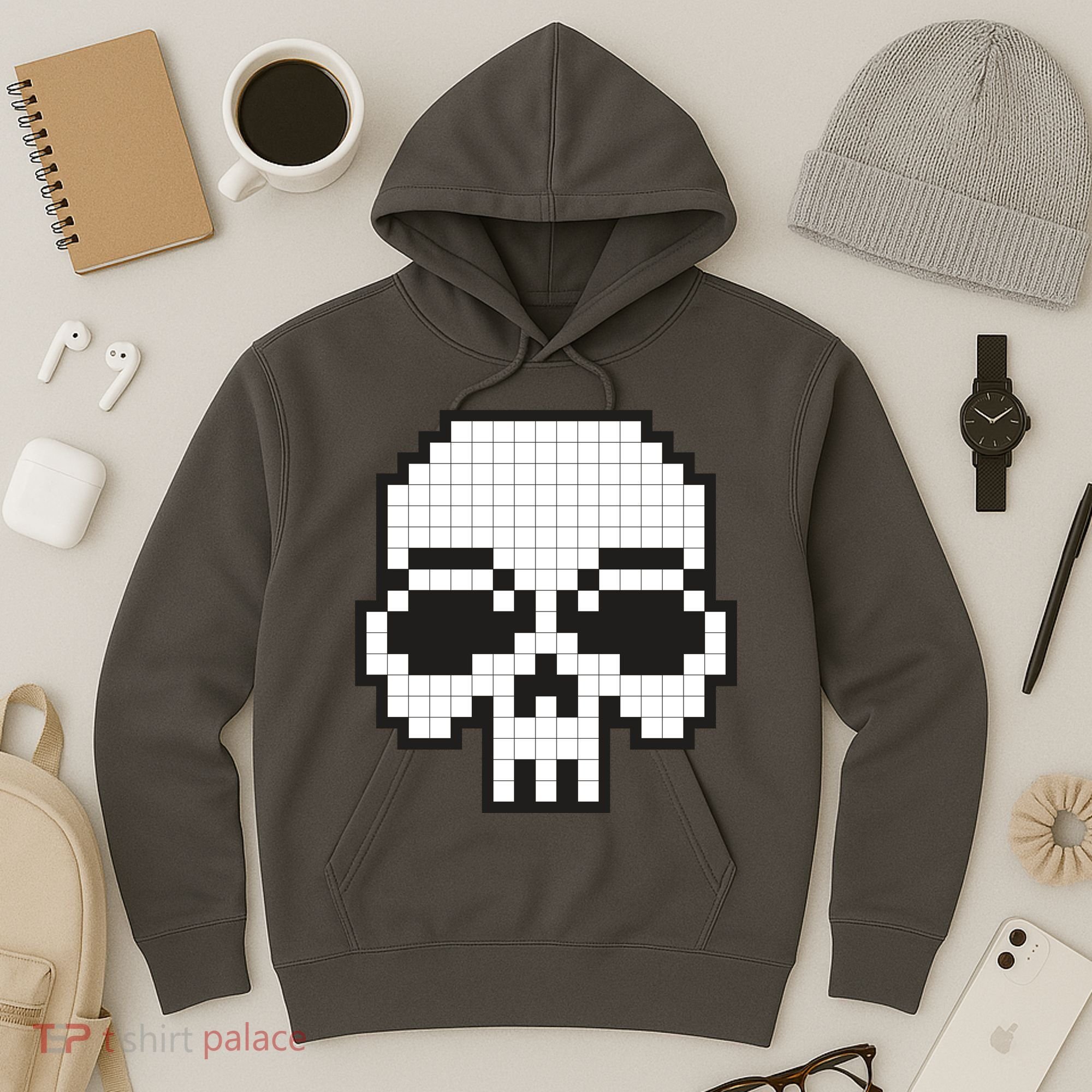 Pixel Video Game Death Skull Hoodie