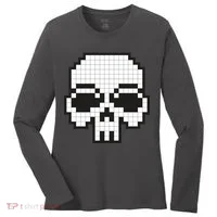 Pixel Video Game Death Skull Women's Long Sleeve Shirt thumb 0
