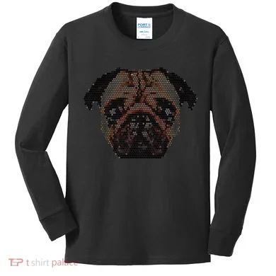 Pixelated Pug Dog Kids Long Sleeve Shirt