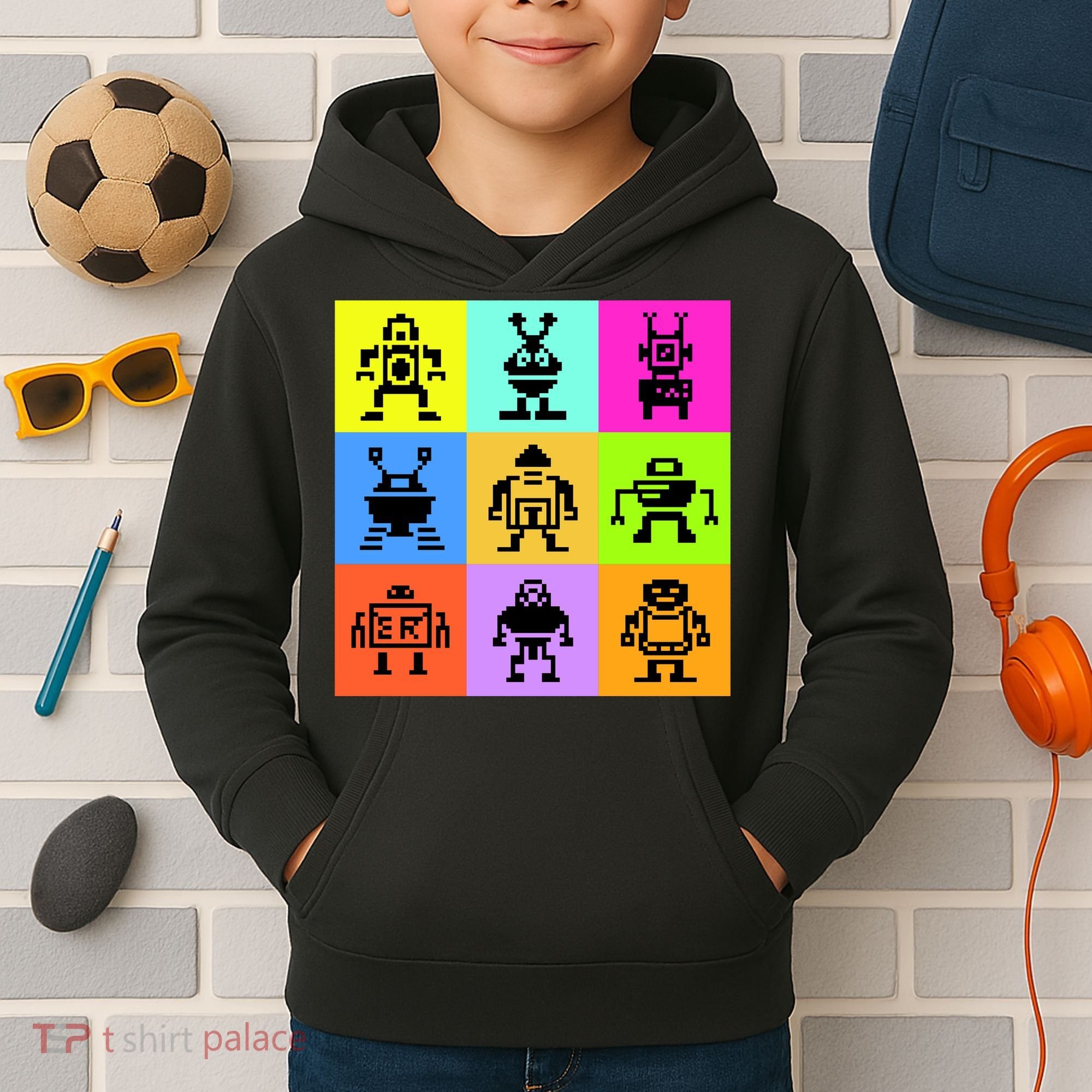 Pixelated Robot Collection Kids Hoodie