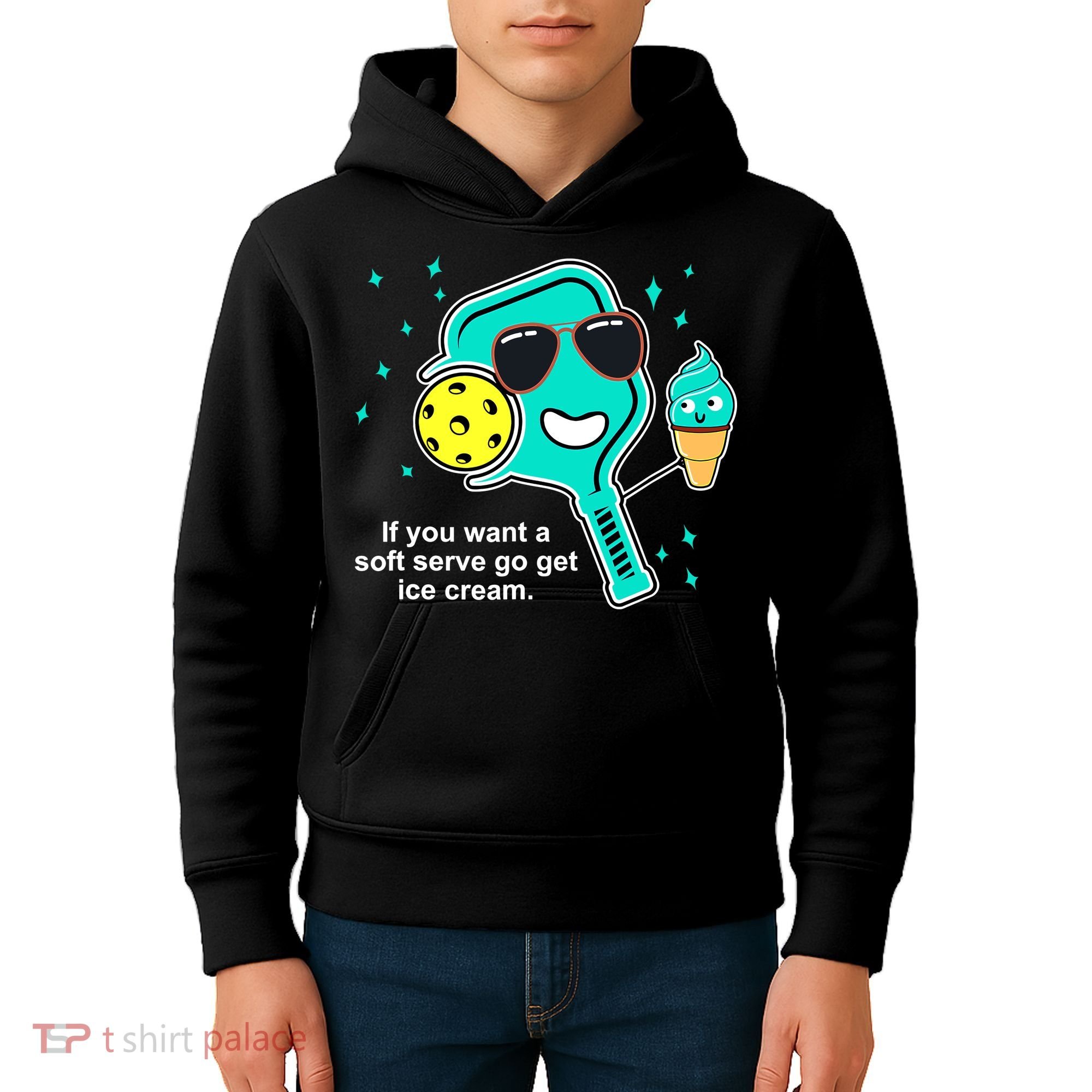 Pickleball If You Want A Soft Serve Go Get Ice Cream Funny Kids Hoodie