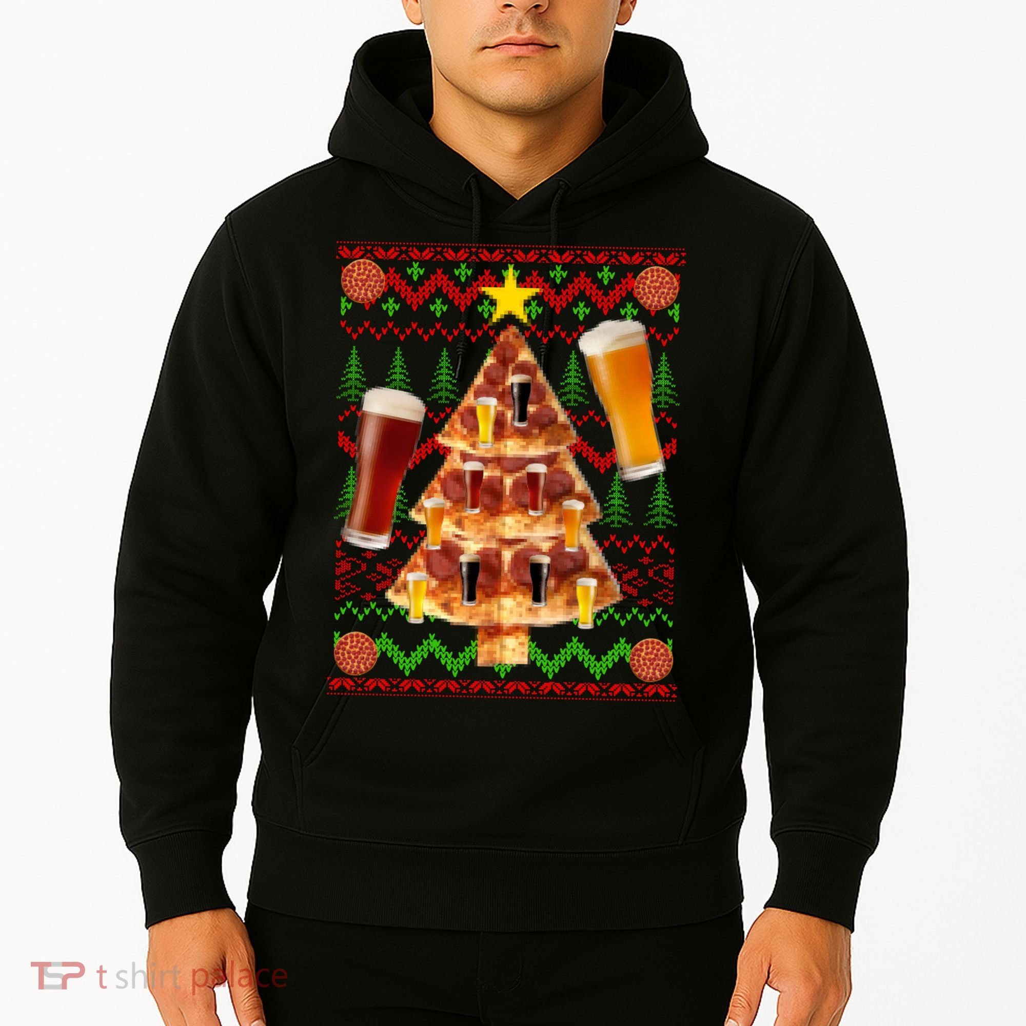 Pizza and Beer Ugly Christmas Sweater Hoodie