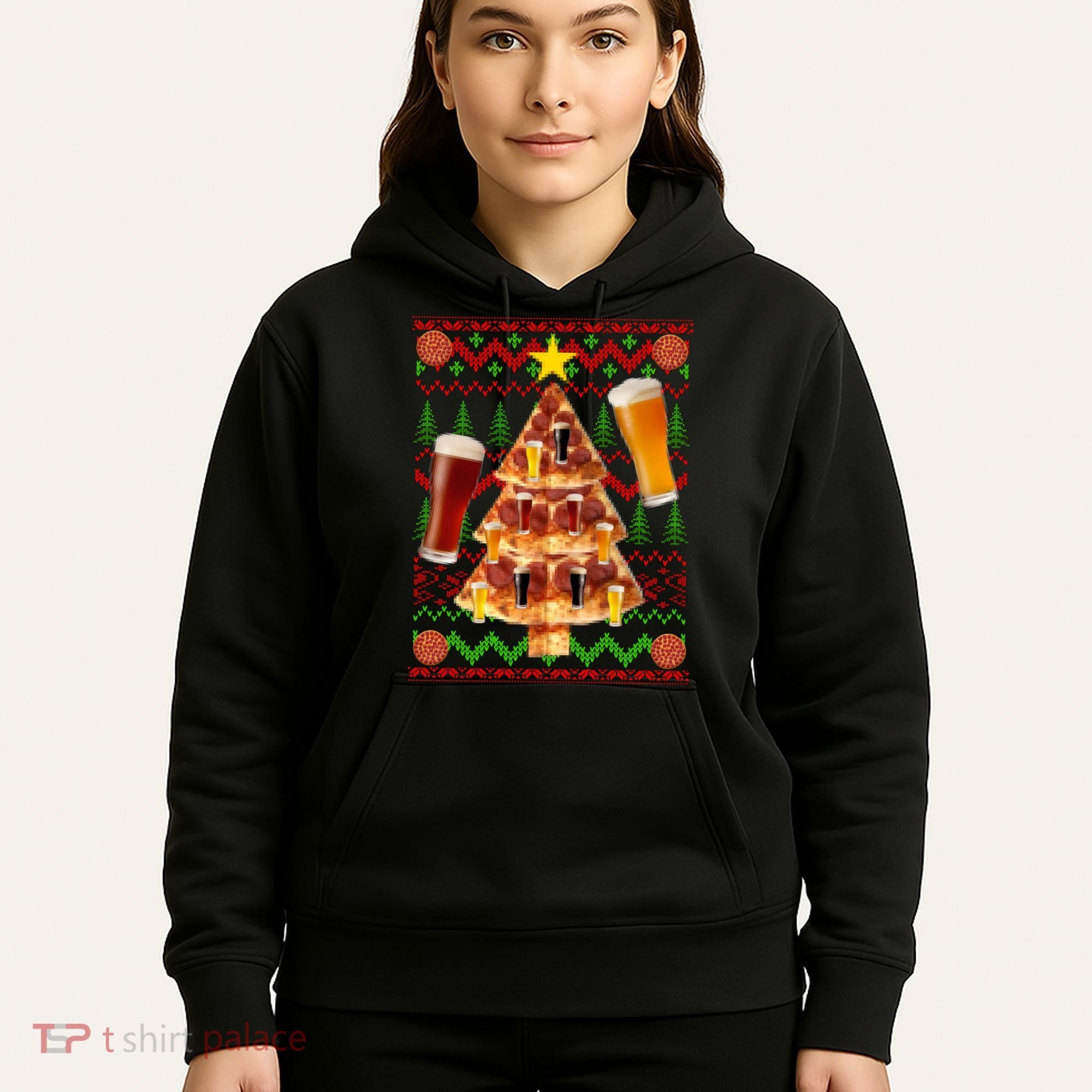 Pizza and Beer Ugly Christmas Sweater Hoodie