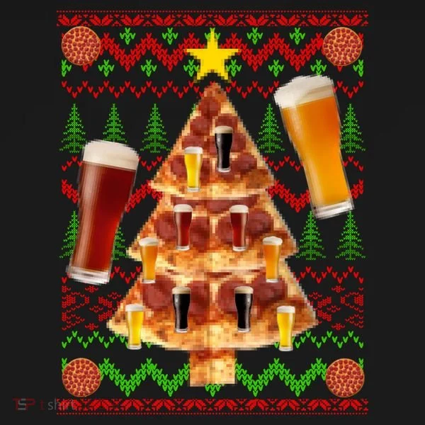 Pizza and Beer Ugly Christmas Sweater Hoodie