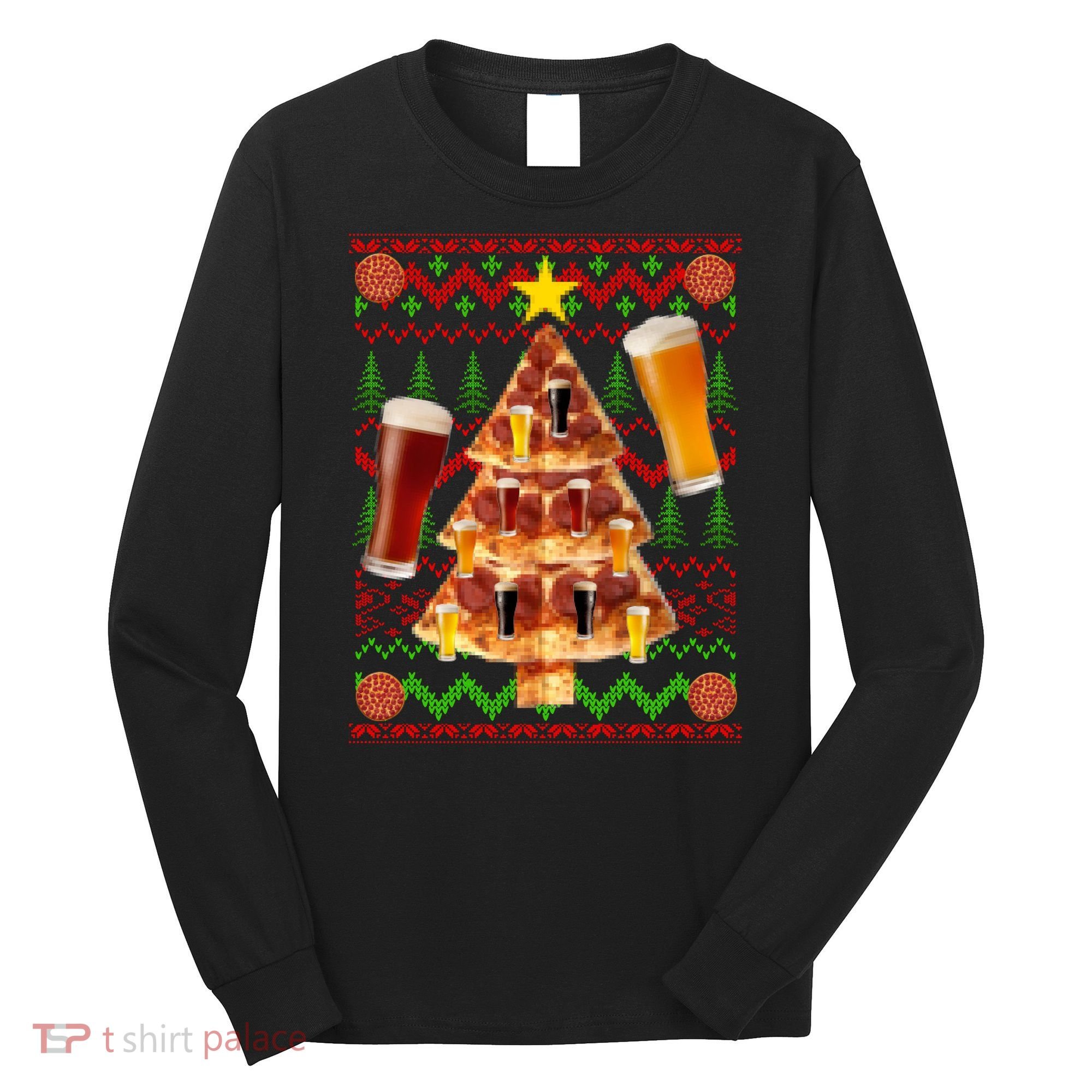Pizza and Beer Ugly Christmas Sweater Long Sleeve Shirt