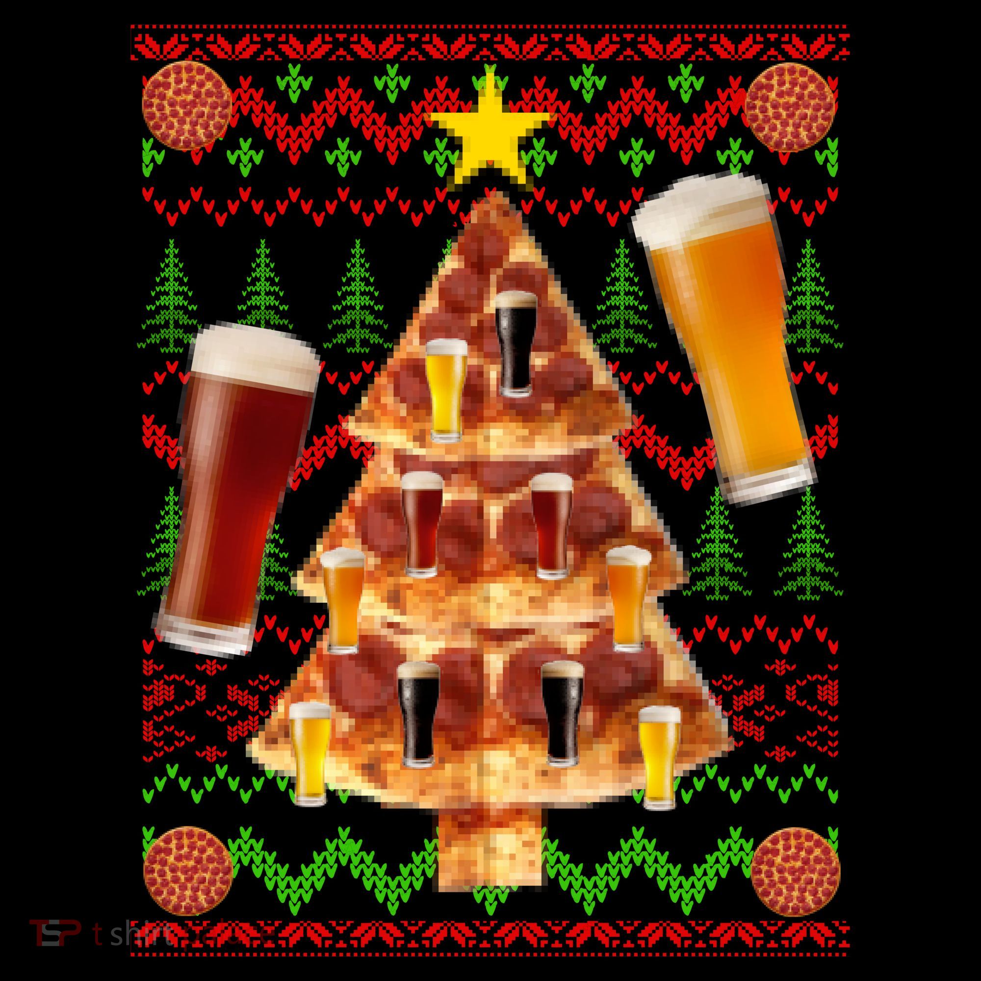 Pizza and Beer Ugly Christmas Sweater Long Sleeve Shirt