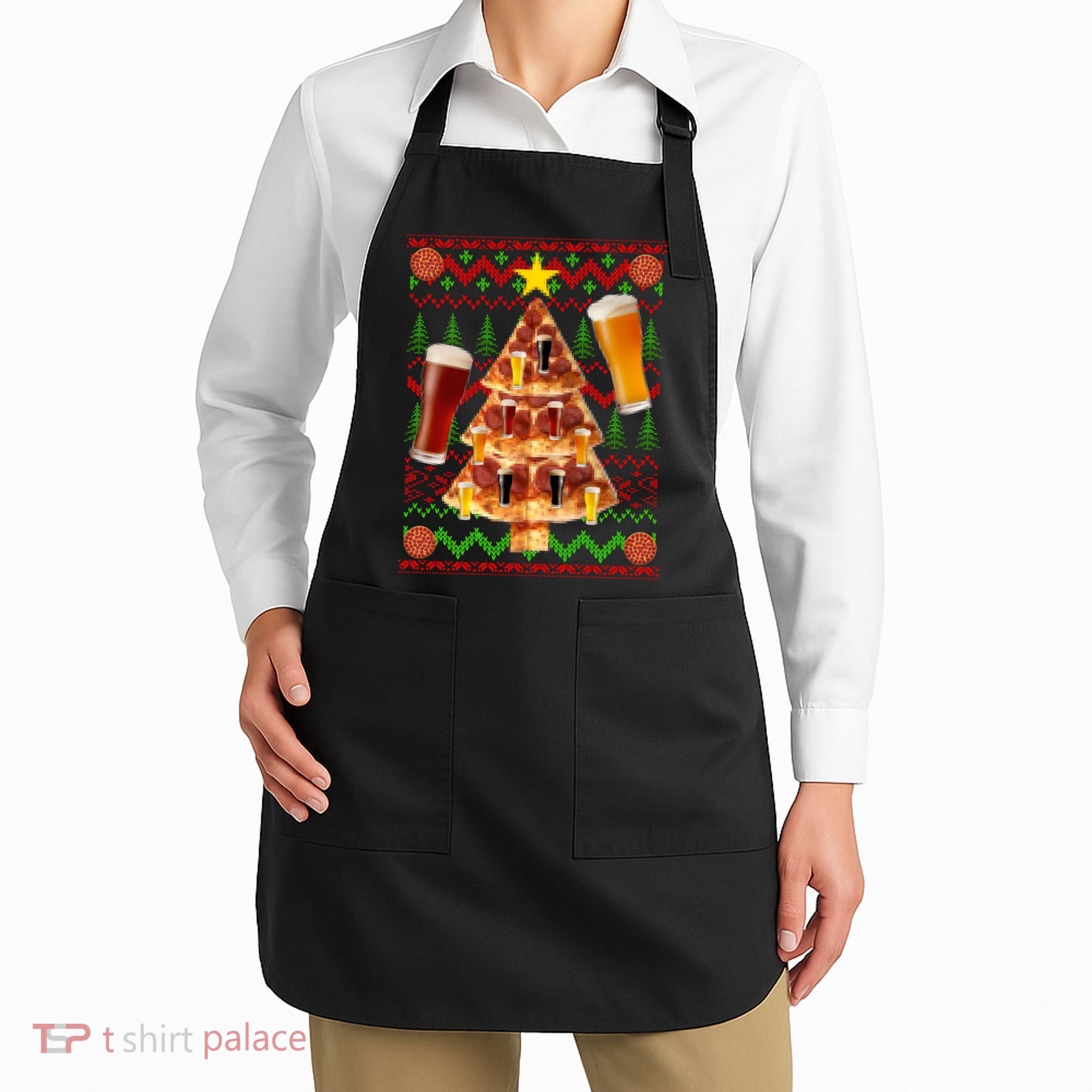 Pizza and Beer Ugly Christmas Sweater Apron
