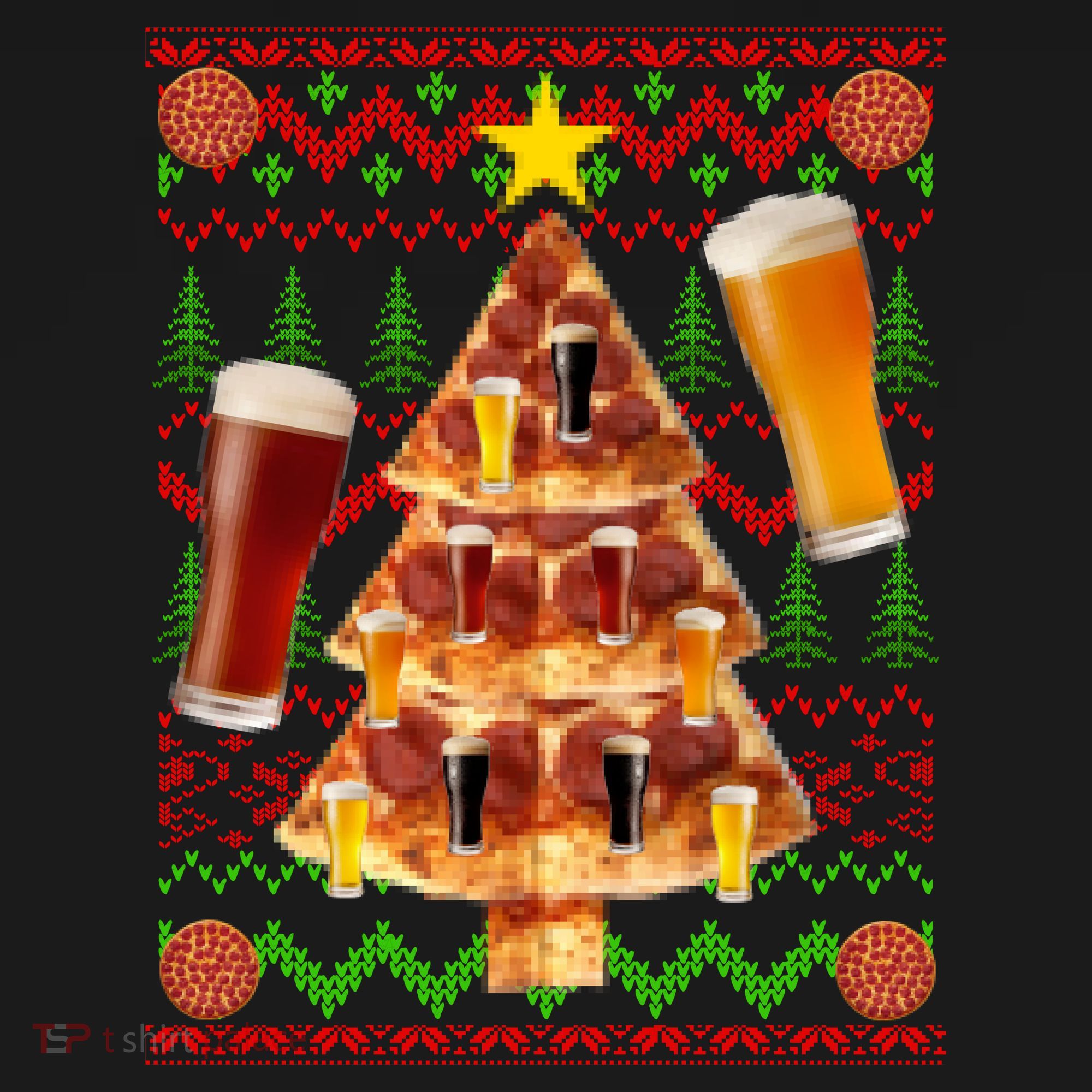 Pizza and Beer Ugly Christmas Sweater Tank Top