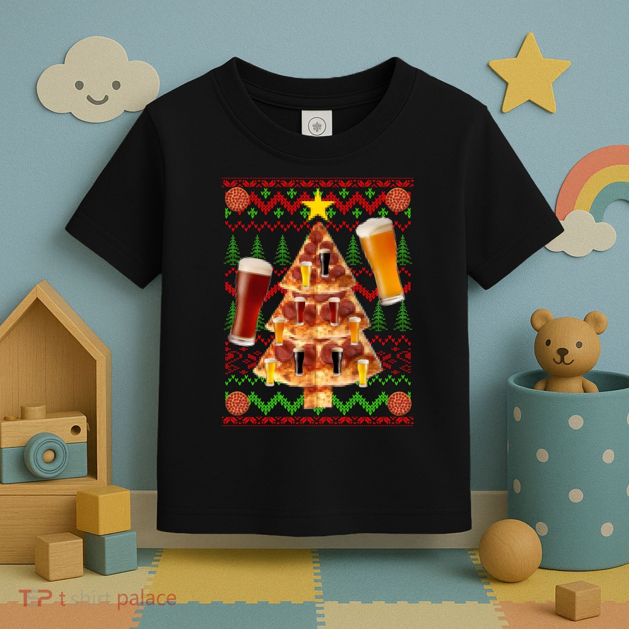Pizza and Beer Ugly Christmas Sweater Toddler T-Shirt