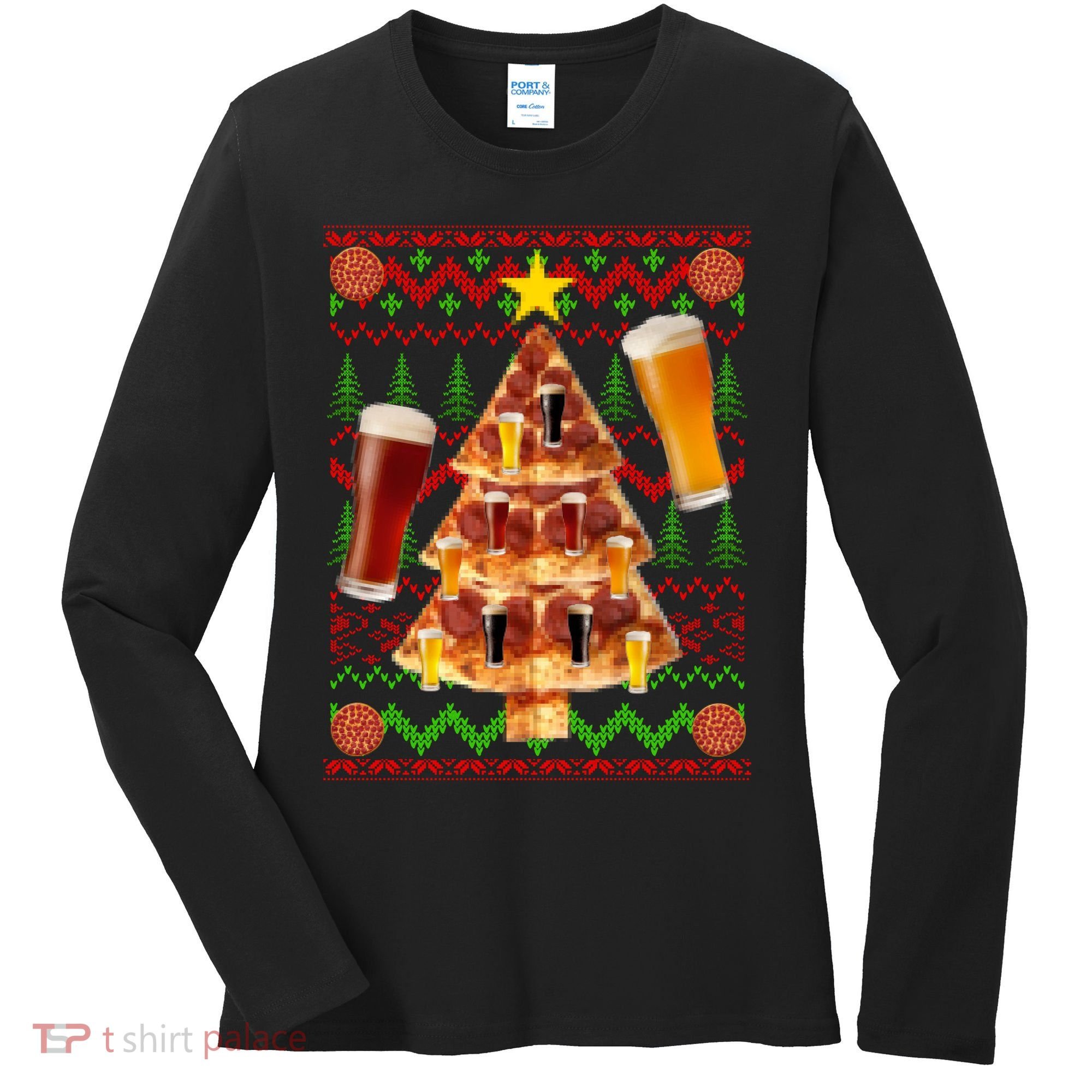 Pizza and Beer Ugly Christmas Sweater Women's Long Sleeve Shirt