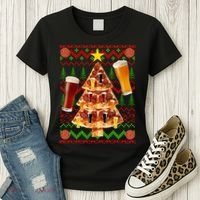 Pizza and Beer Ugly Christmas Sweater Women's T-Shirt thumb 3