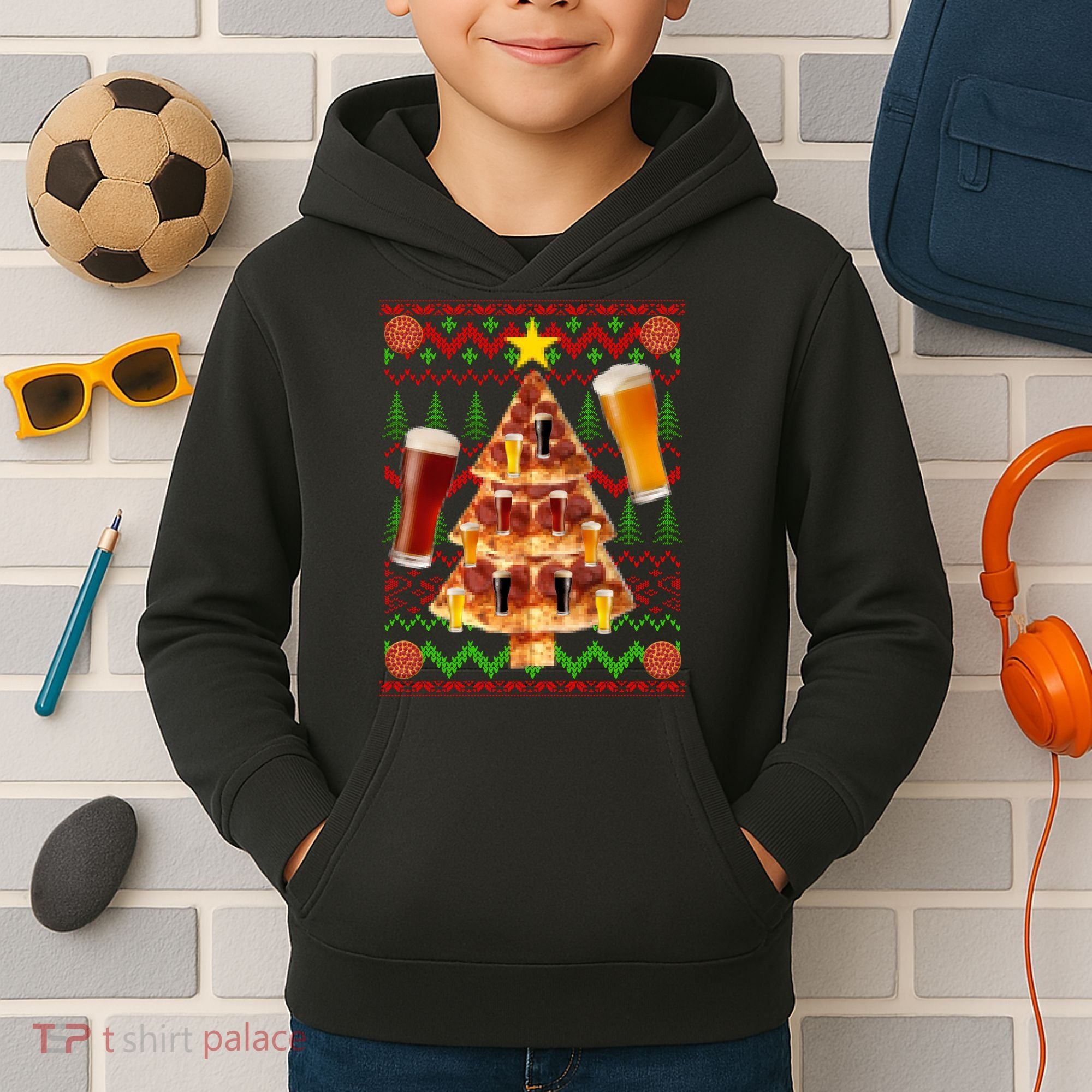 Pizza and Beer Ugly Christmas Sweater Kids Hoodie