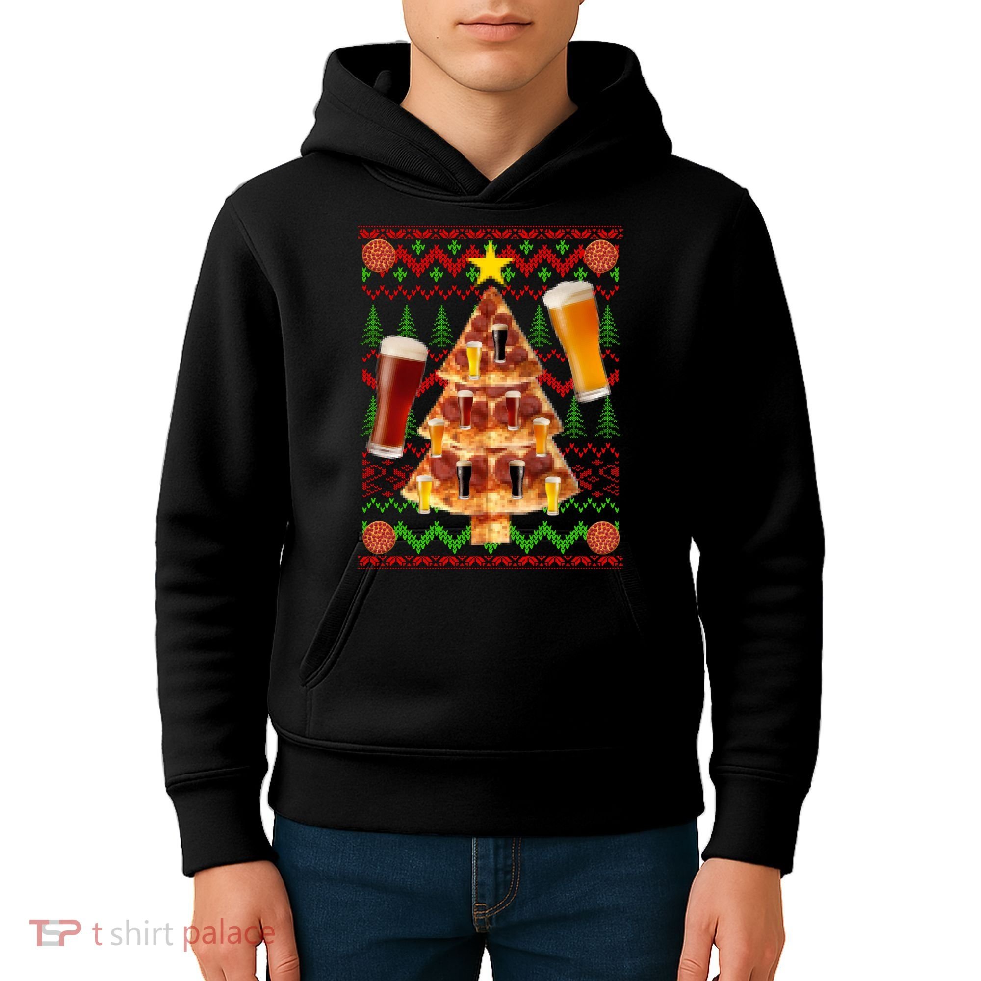 Pizza and Beer Ugly Christmas Sweater Kids Hoodie