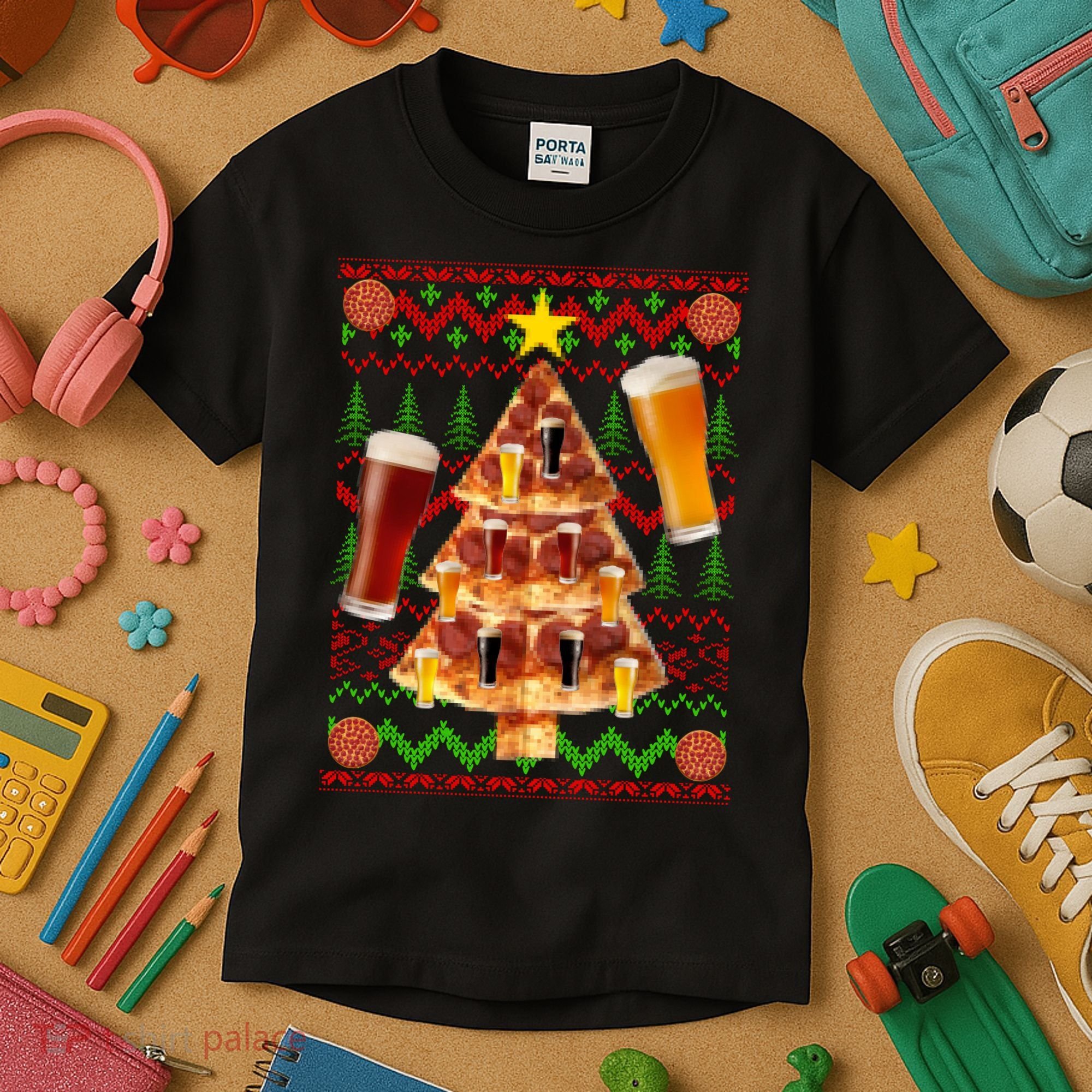 Pizza and Beer Ugly Christmas Sweater Kids T-Shirt
