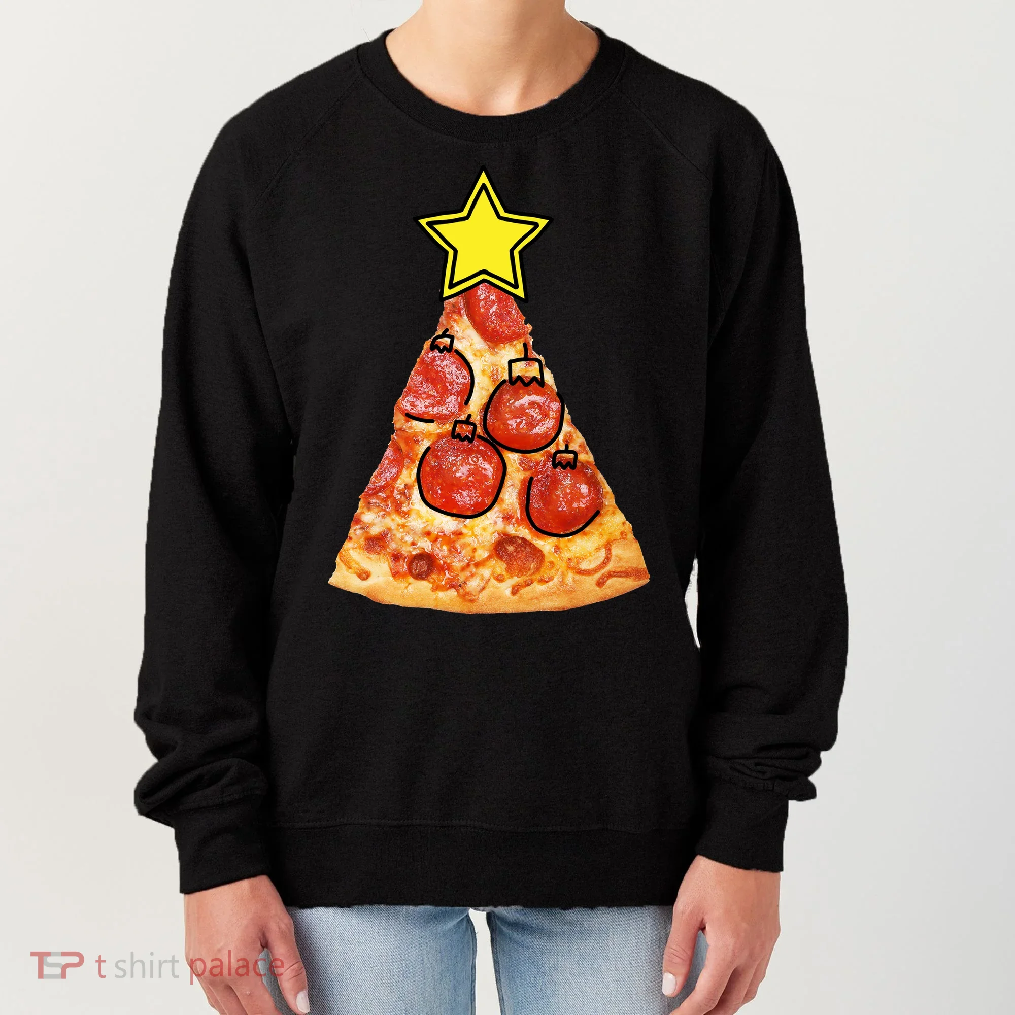 Pizza Christmas Tree Star Women's Sweatshirt