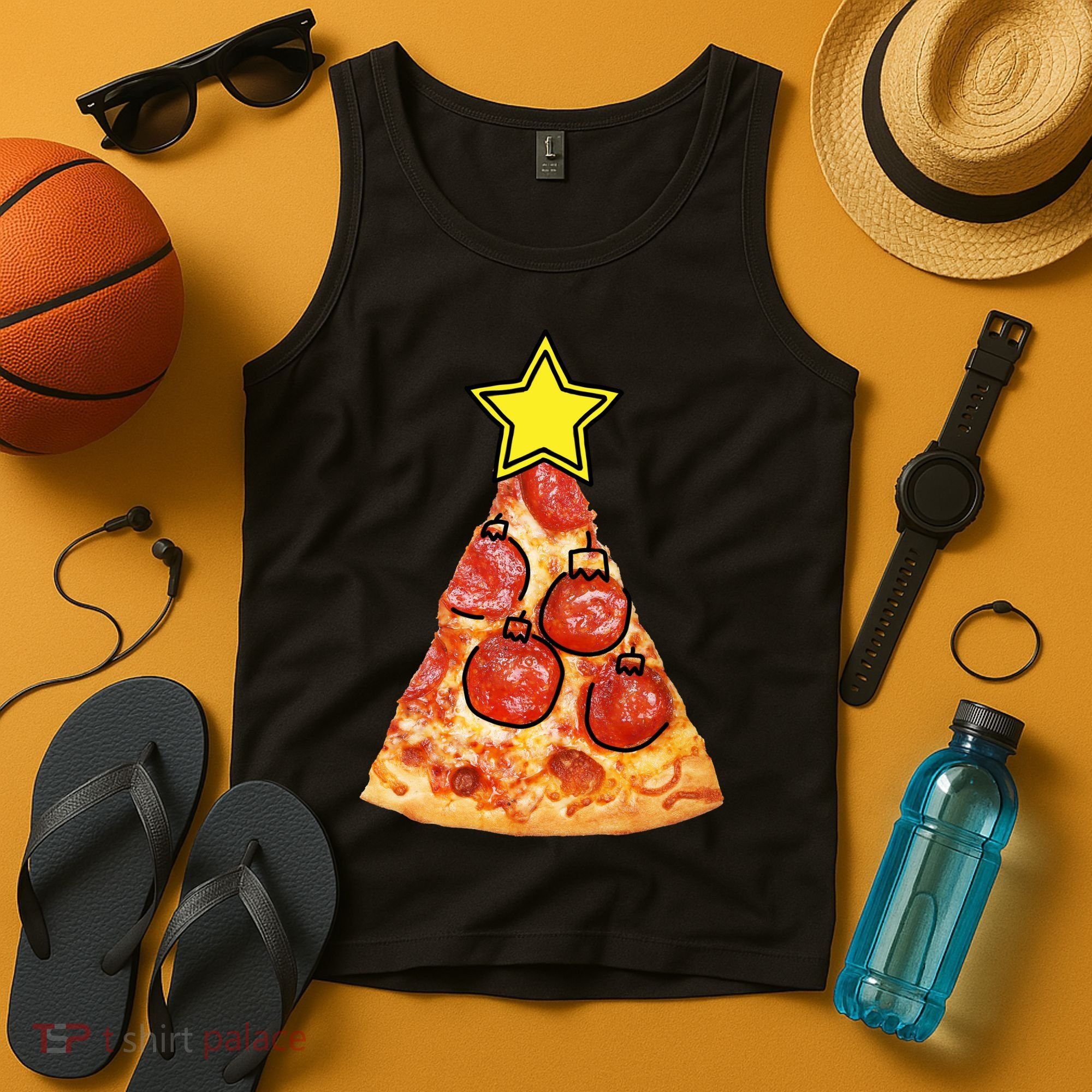 Pizza Christmas Tree Star Tank Top