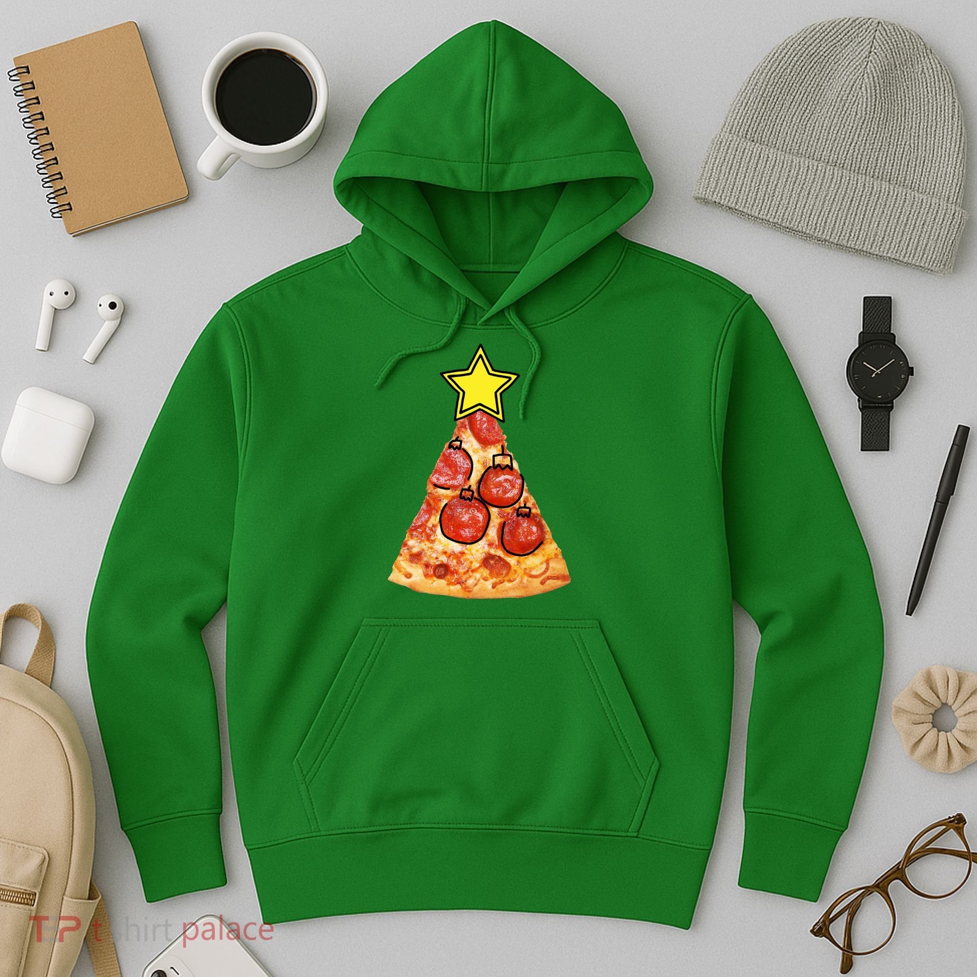 Pizza Christmas Tree Star Hoodie