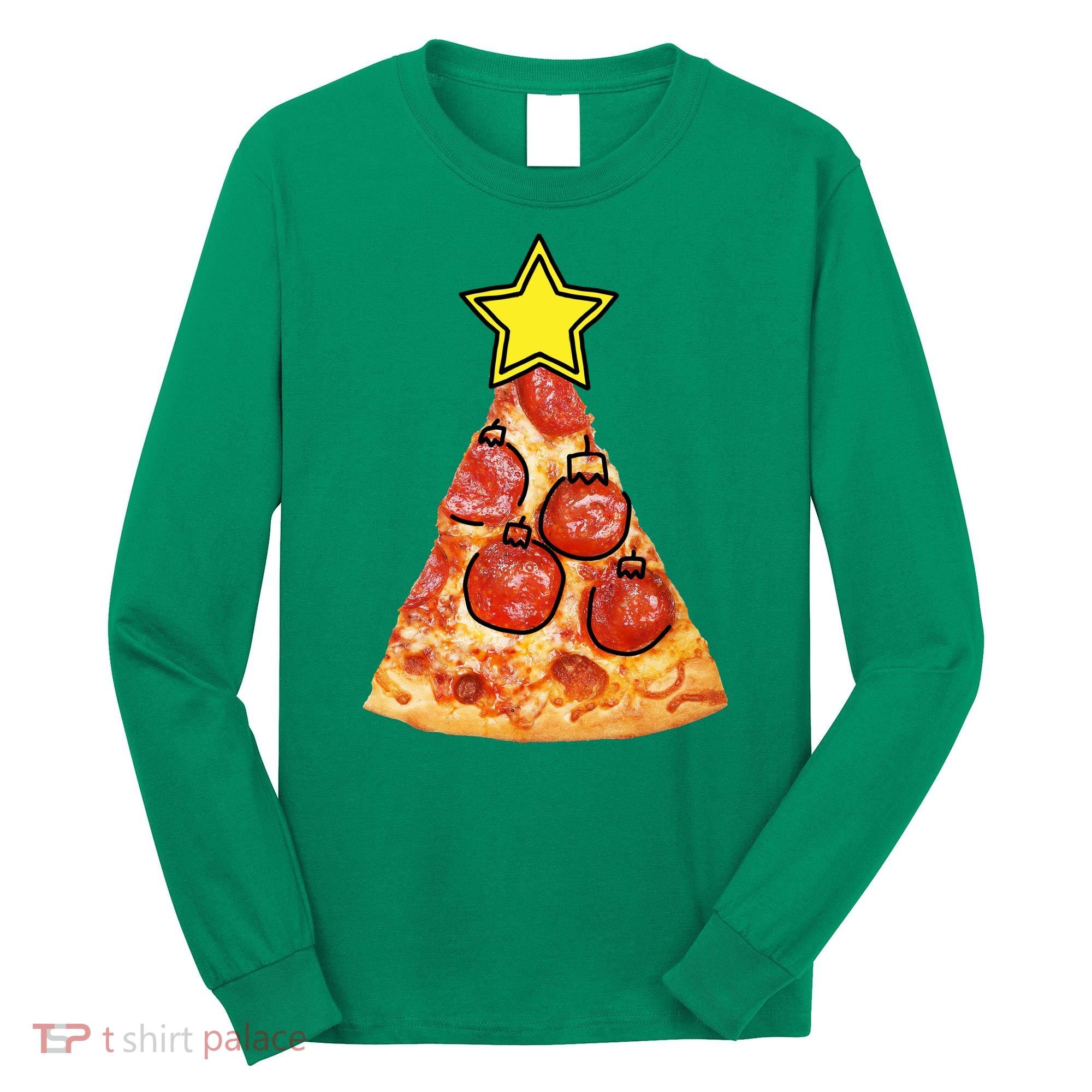 Pizza Christmas Tree Star Long Sleeve Shirt