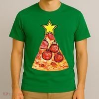 Pizza Christmas Tree Star T-Shirt thumb 3