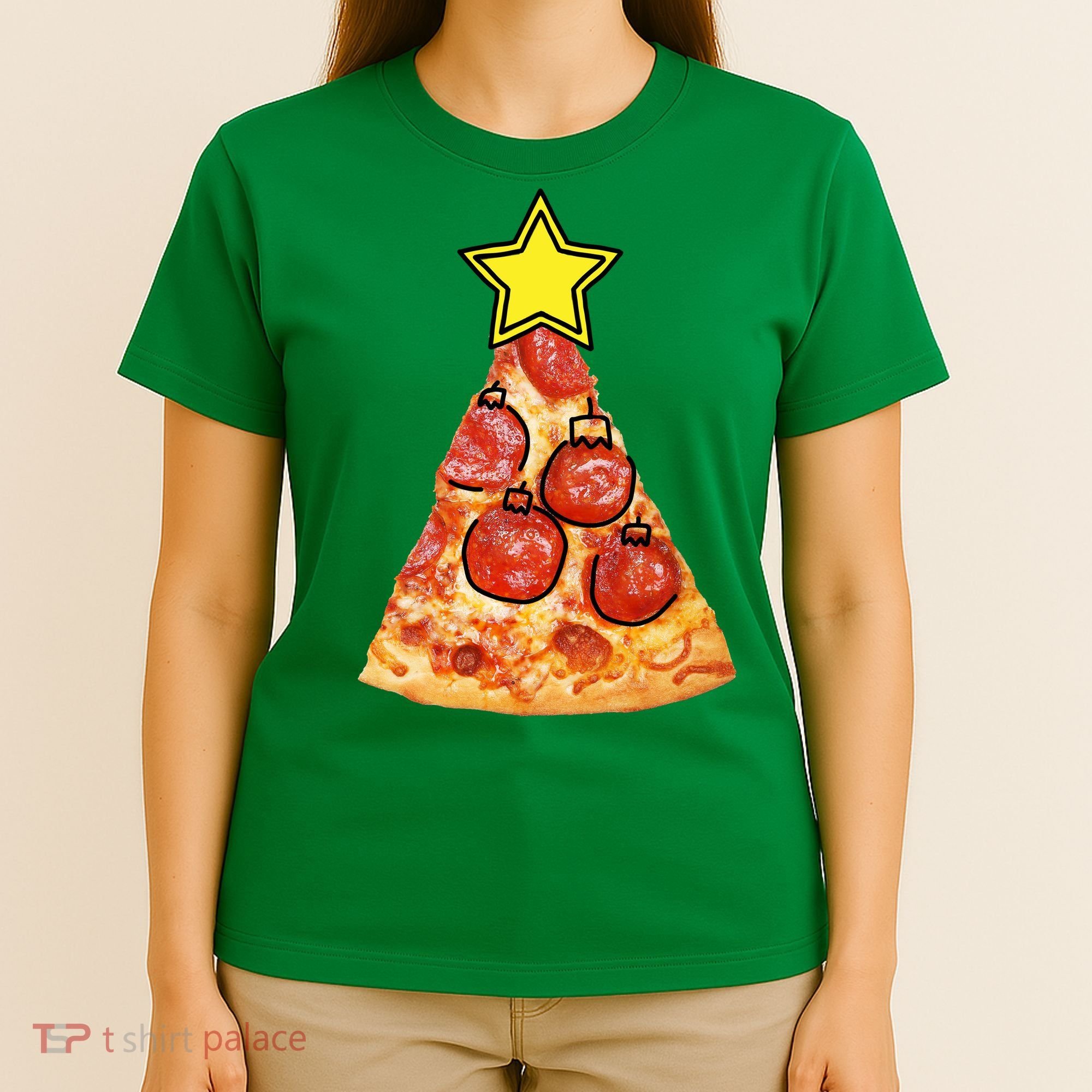 Pizza Christmas Tree Star T-Shirt