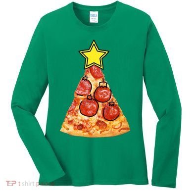 Pizza Christmas Tree Star Women's Long Sleeve Shirt