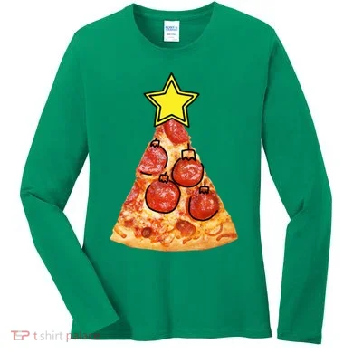 Pizza Christmas Tree Star Women's Long Sleeve Shirt