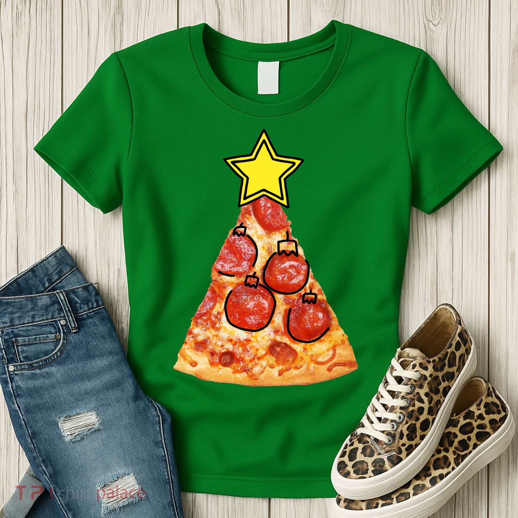 Pizza Christmas Tree Star Women's T-Shirt