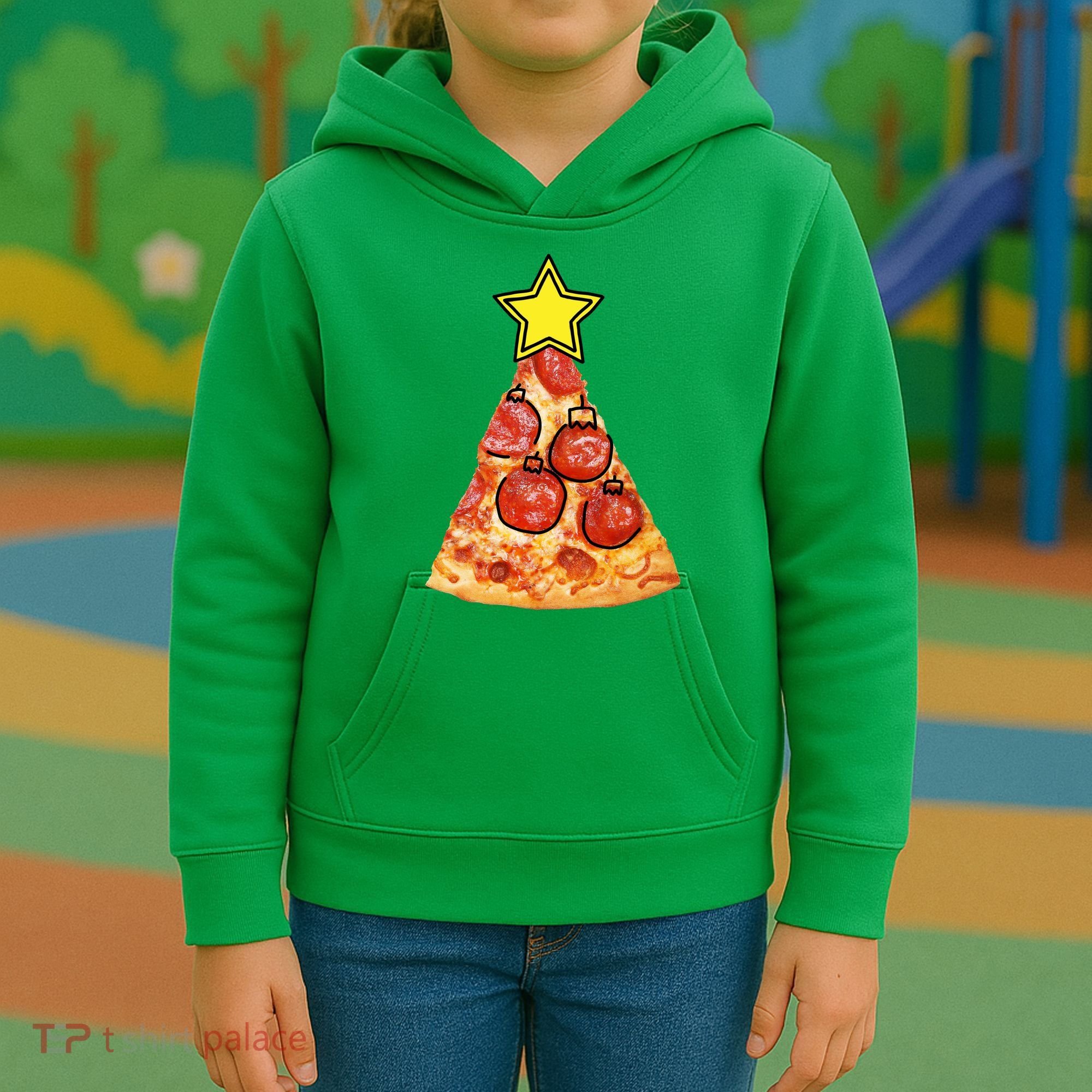 Pizza Christmas Tree Star Kids Hoodie