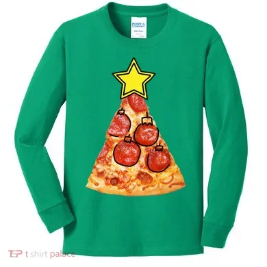 Pizza Christmas Tree Star Kids Long Sleeve Shirt
