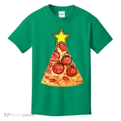 Pizza Christmas Tree Star Kids T-Shirt