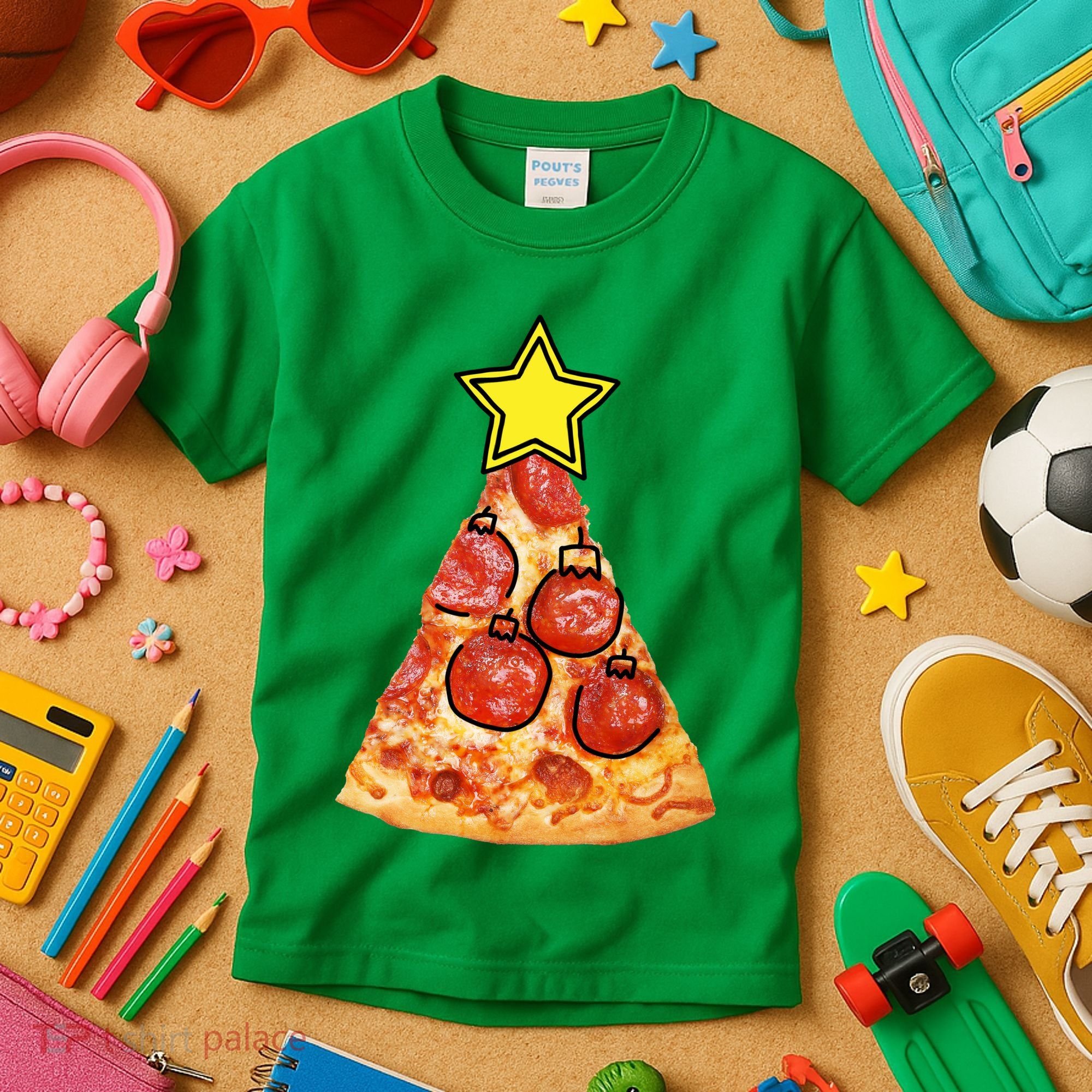 Pizza Christmas Tree Star Kids T-Shirt