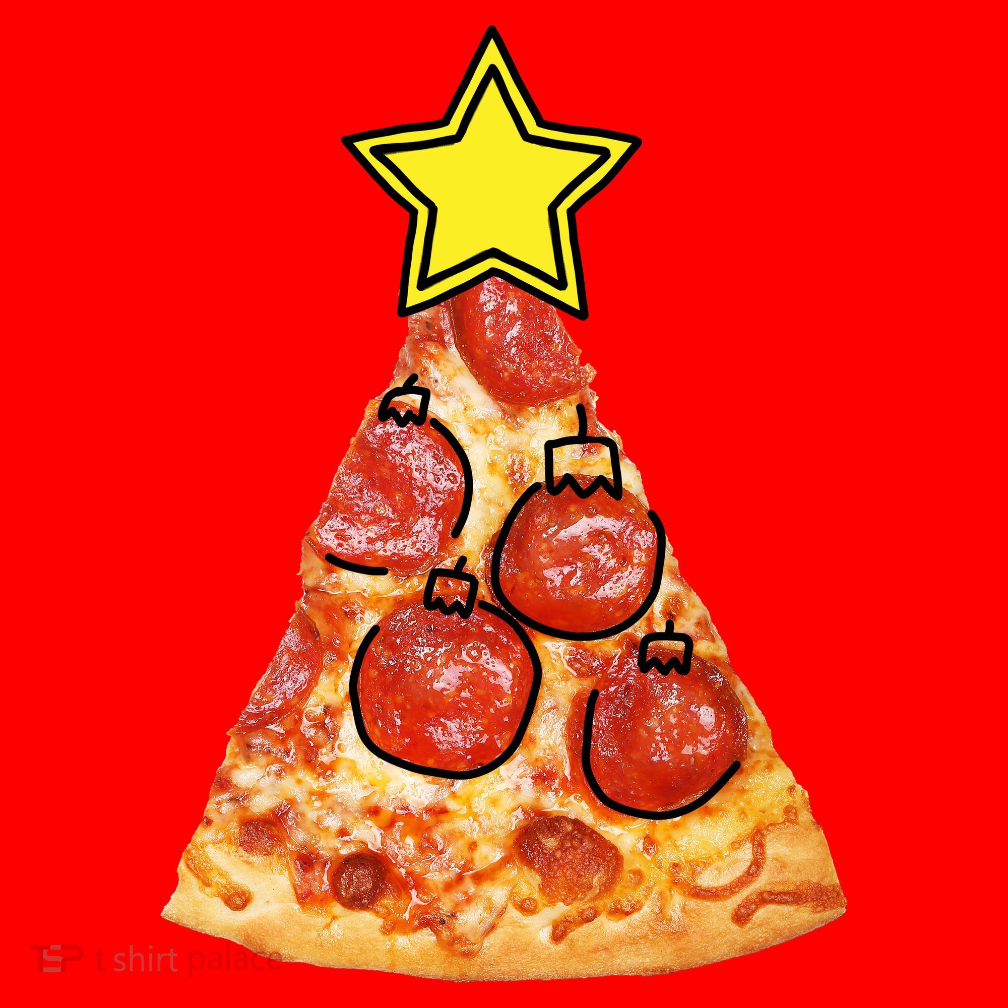 Pizza Christmas Tree Star Santa Hat
