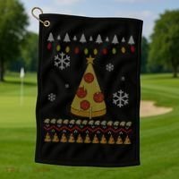 Pizza Christmas Tree Ugly Golf Towel thumb 1
