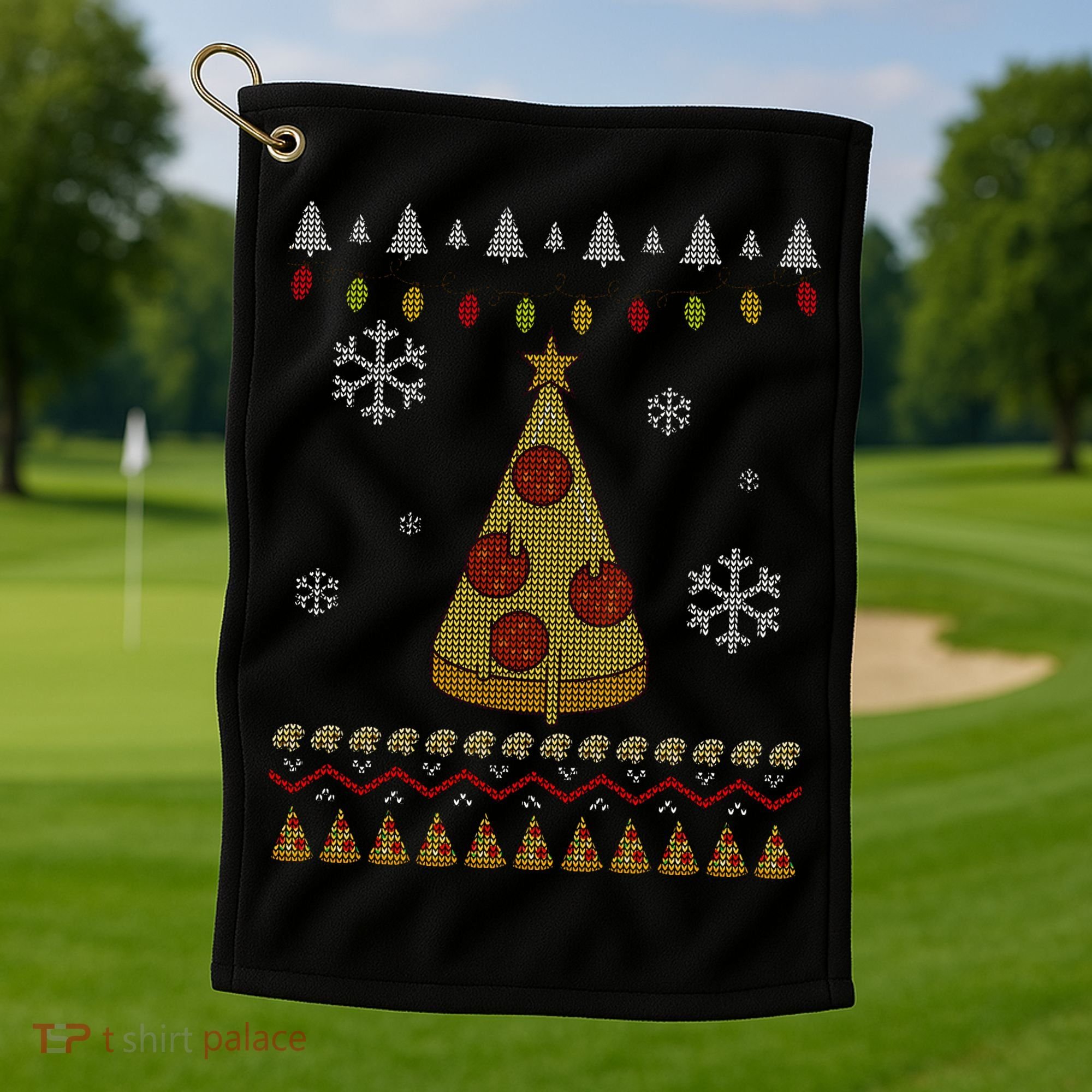 Pizza Christmas Tree Ugly Golf Towel