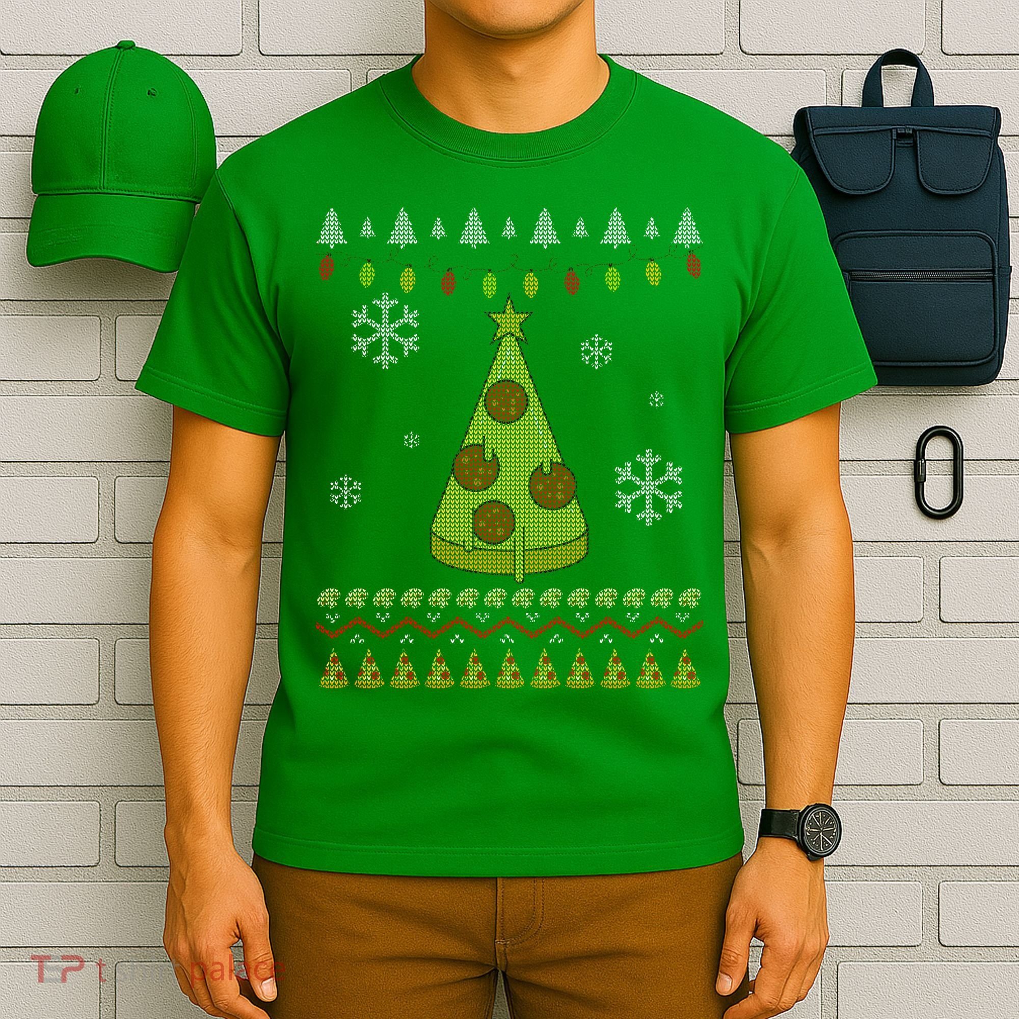 Pizza Christmas Tree Ugly T-Shirt