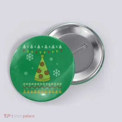 Pizza Christmas Tree Ugly Button
