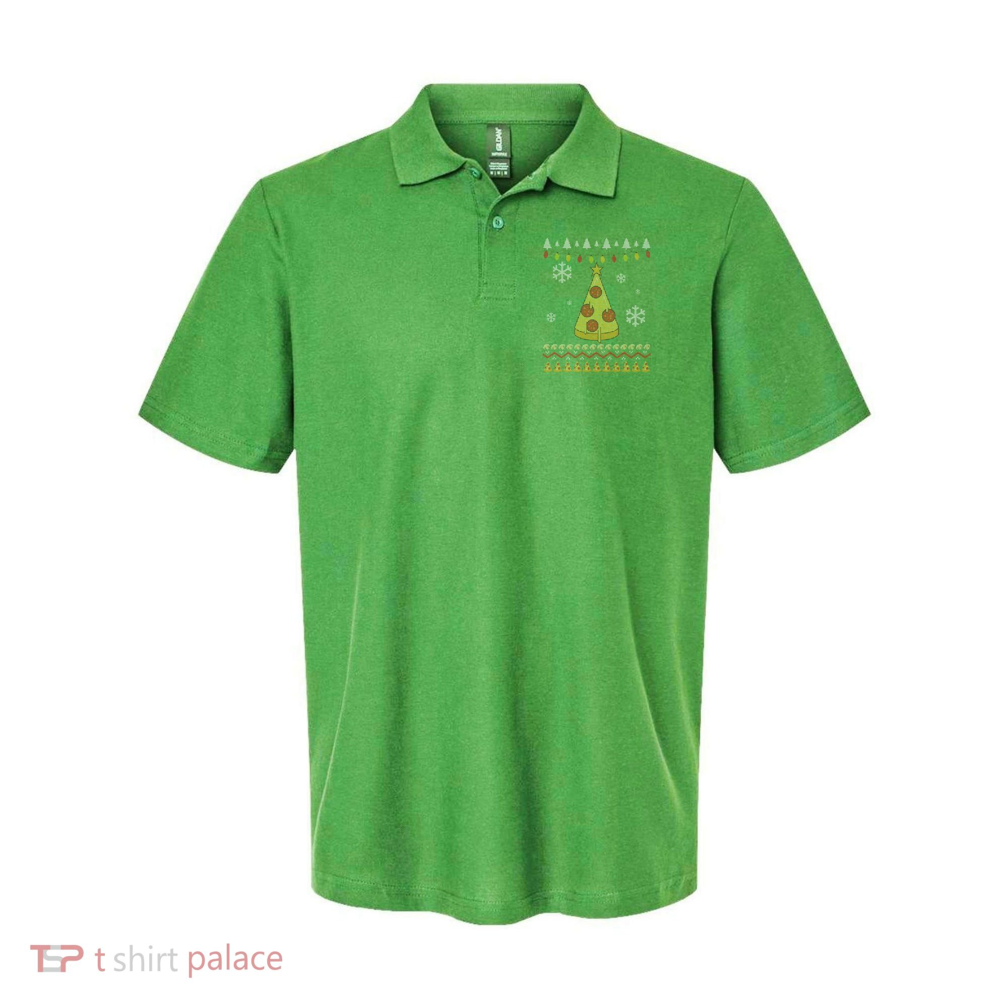 Pizza Christmas Tree Ugly Polo
