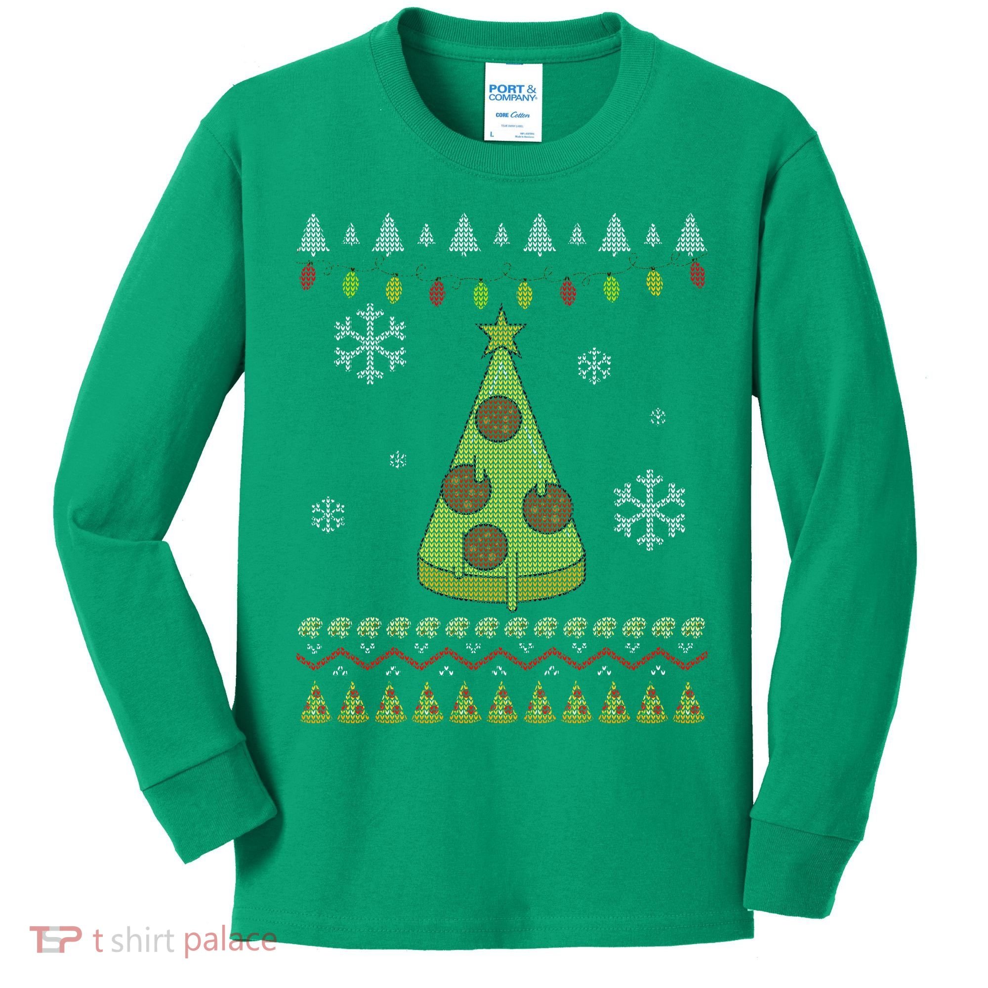 Pizza Christmas Tree Ugly Kids Long Sleeve Shirt
