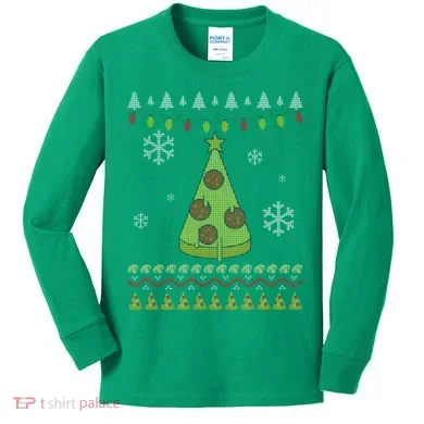 Pizza Christmas Tree Ugly Kids Long Sleeve Shirt